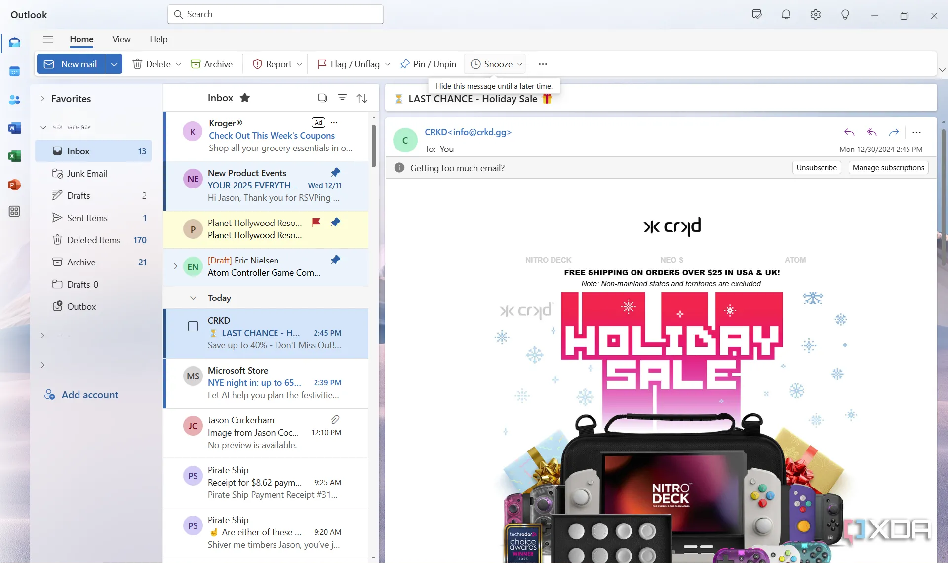 Giao diện ứng dụng email Outlook mới trên hệ điều hành Windows
