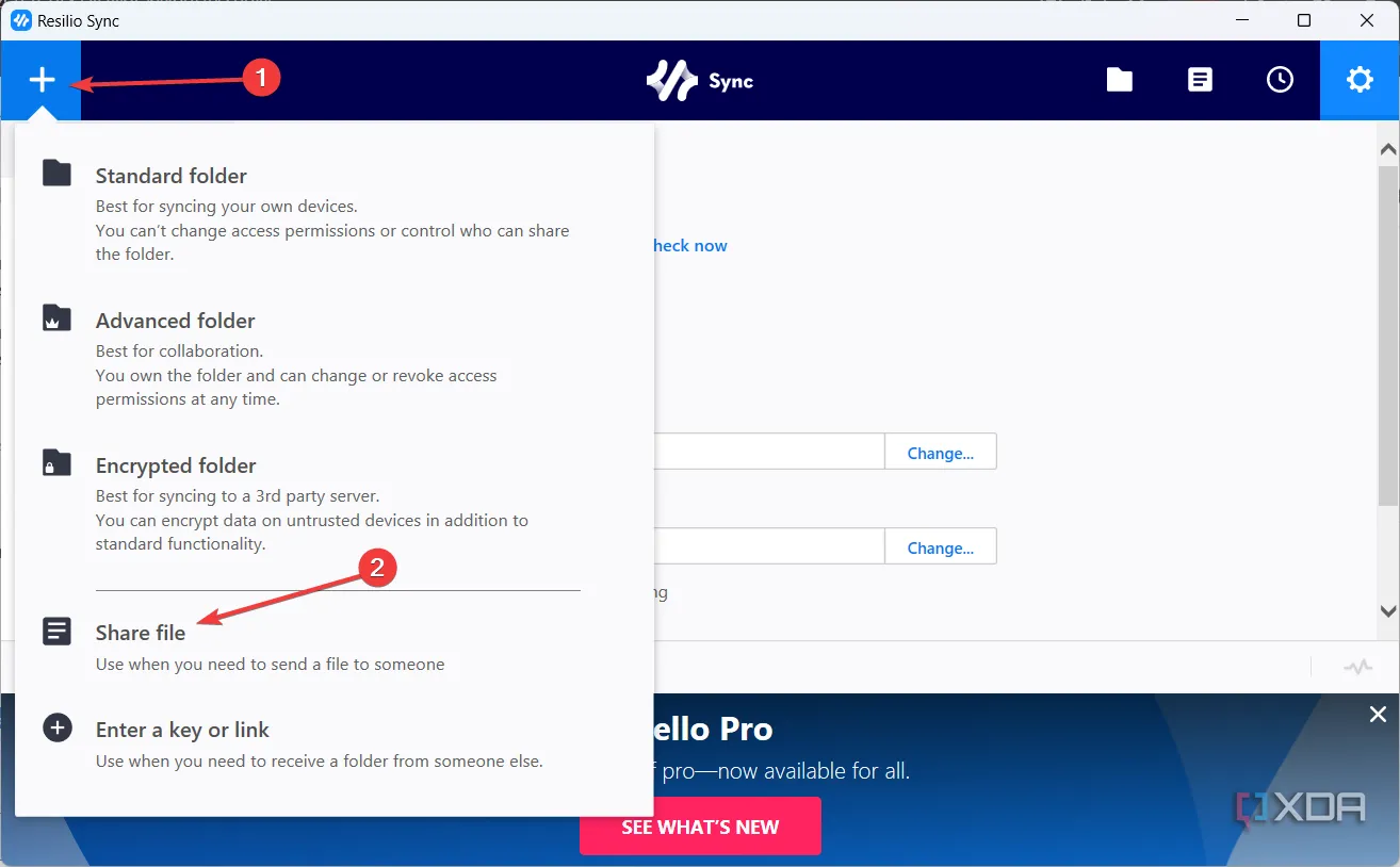 Giao diện ứng dụng Resilio Sync khi chia sẻ tệp tin qua mạng ngang hàng P2P