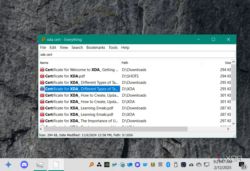 Giao diện ứng dụng VoidTools Everything đang chạy trên Windows, cung cấp khả năng tìm kiếm file tức thì