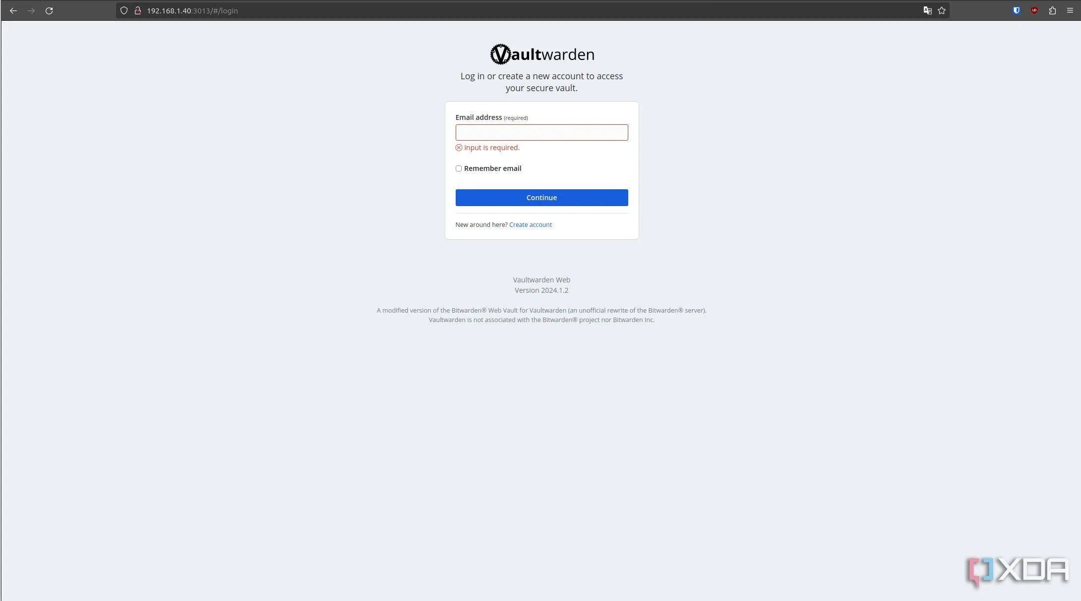 Giao diện Vaultwarden hoạt động trên hệ điều hành Synology DSM, thể hiện giải pháp tự host quản lý mật khẩu an toàn và tiện lợi.