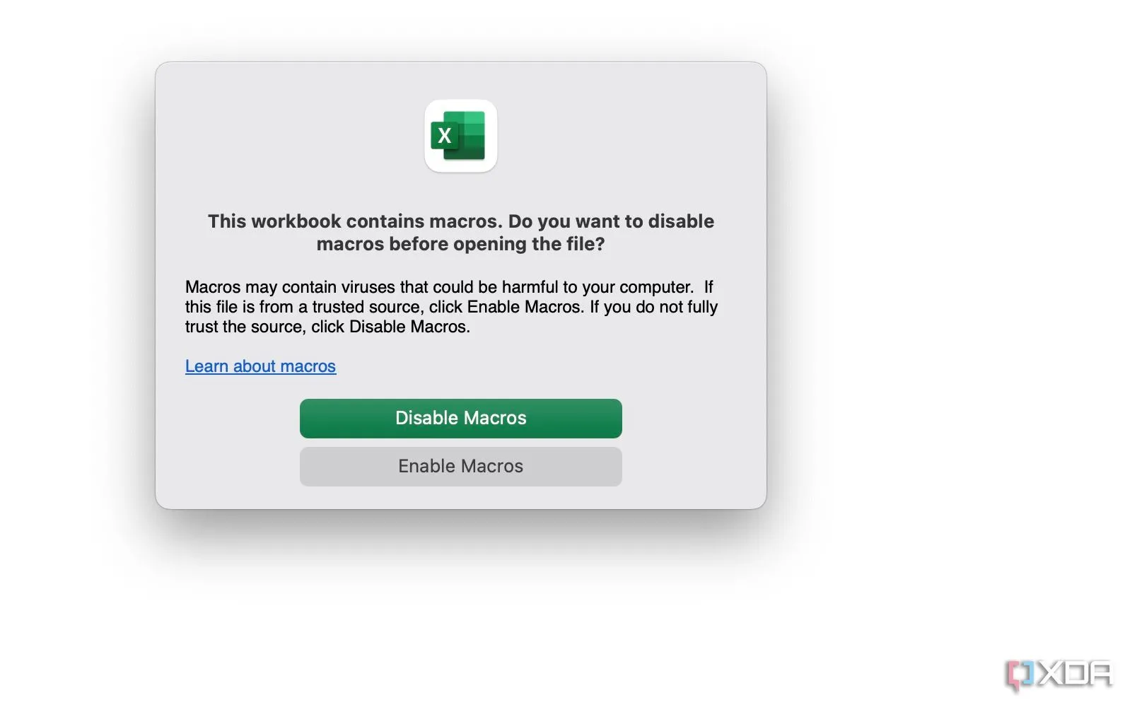 Giao diện vô hiệu hóa macro trong Excel