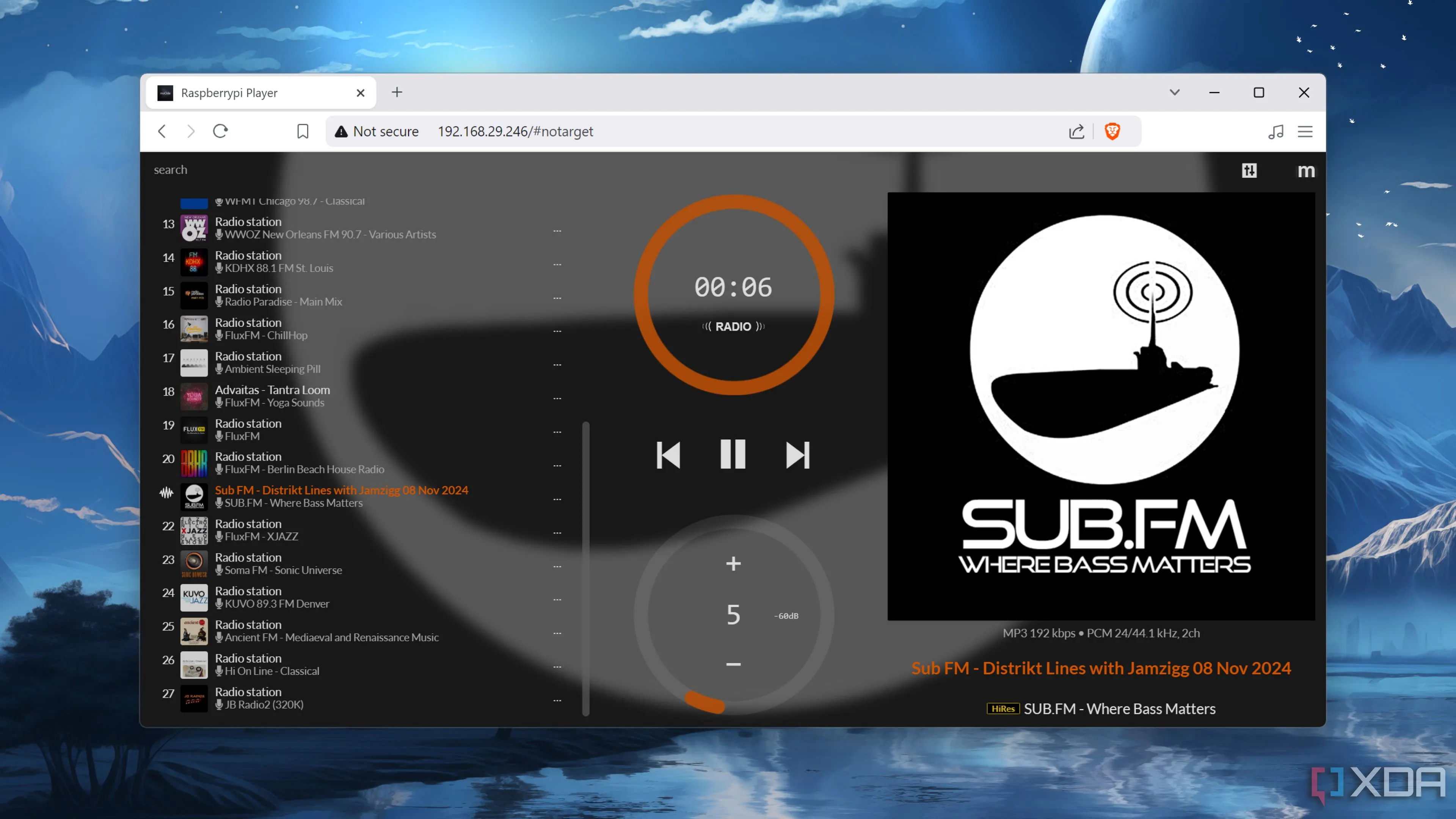 Giao diện web của moOde Audio, một nền tảng nghe nhạc trực tuyến