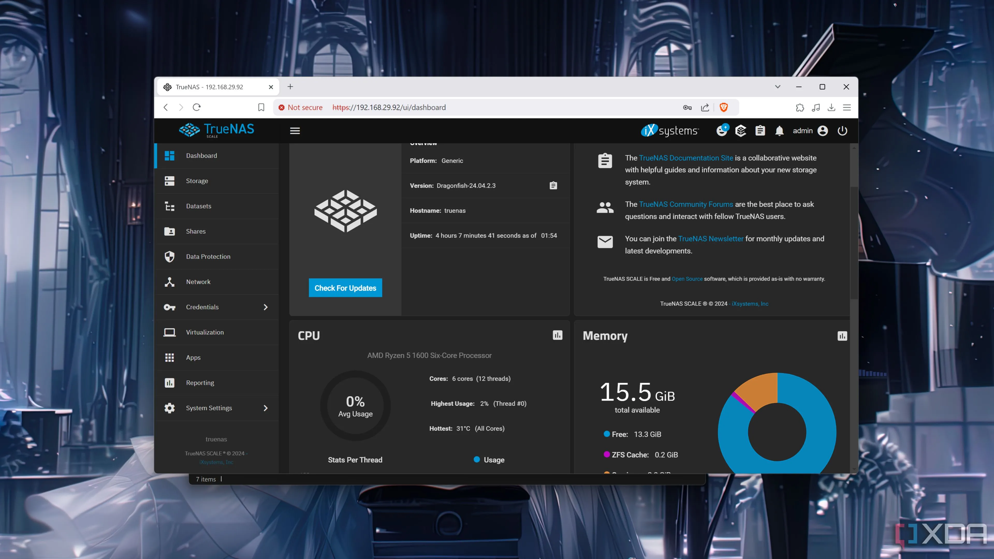 Giao diện web TrueNAS Scale trên trình duyệt Brave