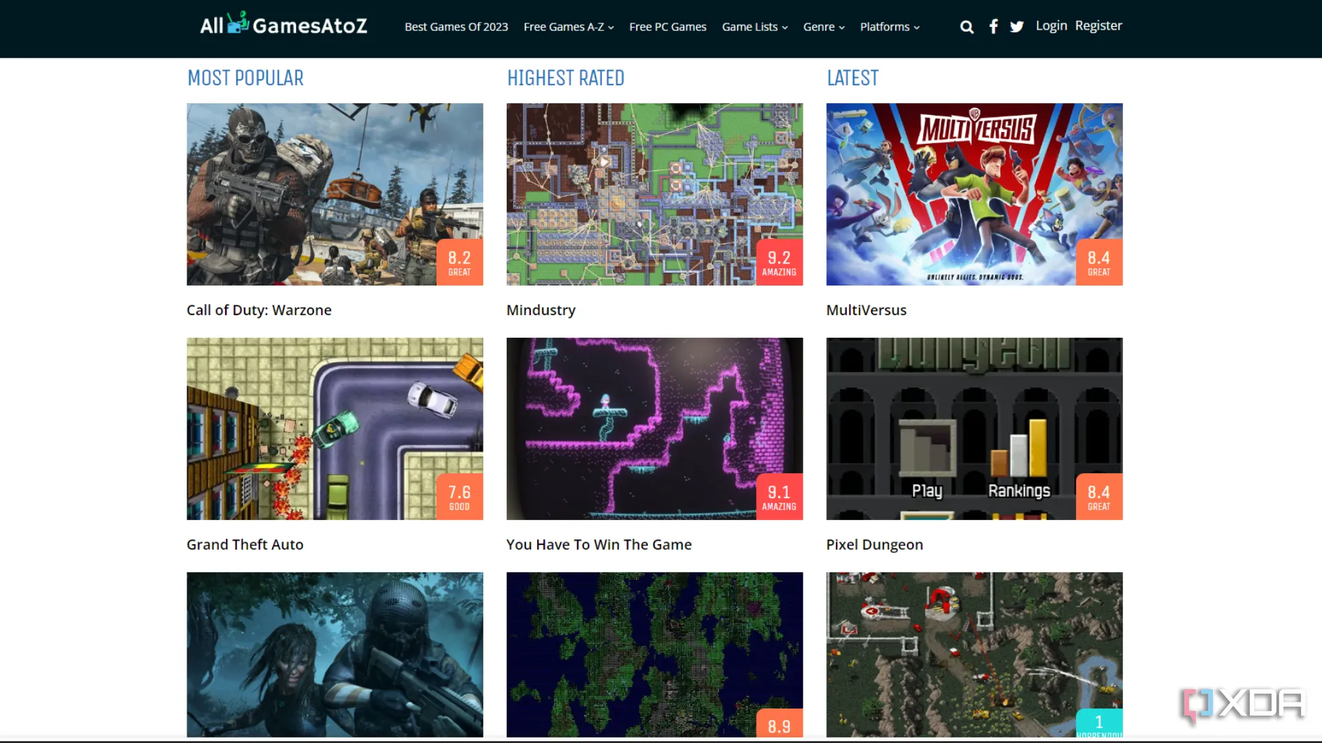 Giao diện website AllGamesAtoZ hiển thị danh sách các tựa game miễn phí hấp dẫn