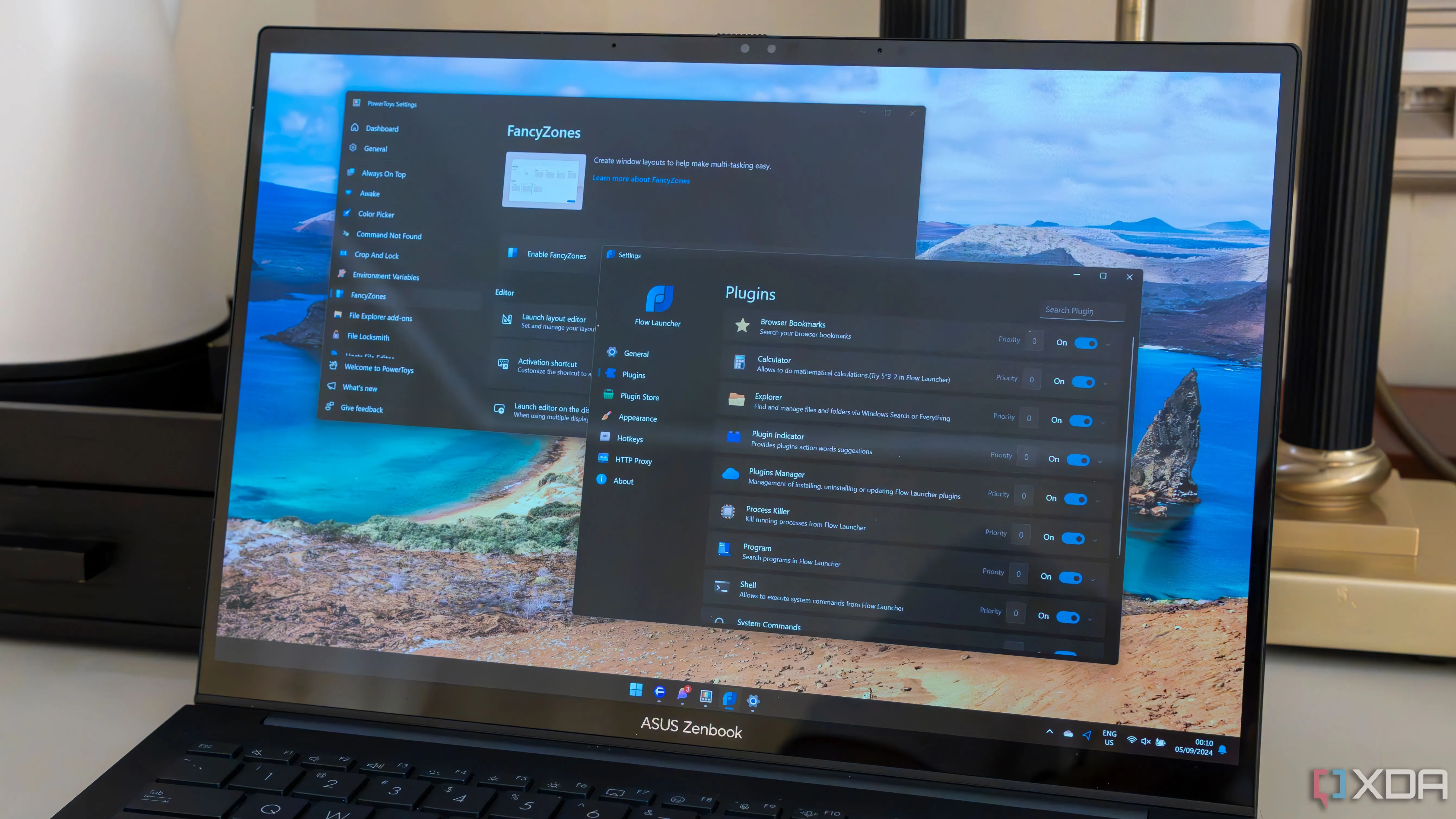 Giao diện Windows 11 với thanh tìm kiếm PowerToys Run hoặc Flow Launcher, minh họa khả năng thay thế Start Menu truyền thống