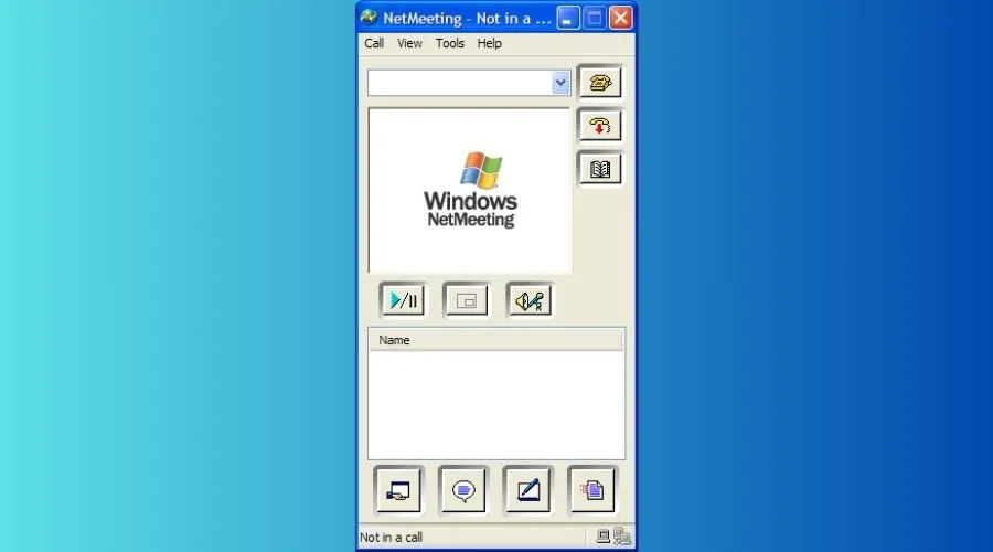 Giao diện Windows NetMeeting hiển thị cuộc gọi VoIP với các tùy chọn chat và chia sẻ bảng trắng