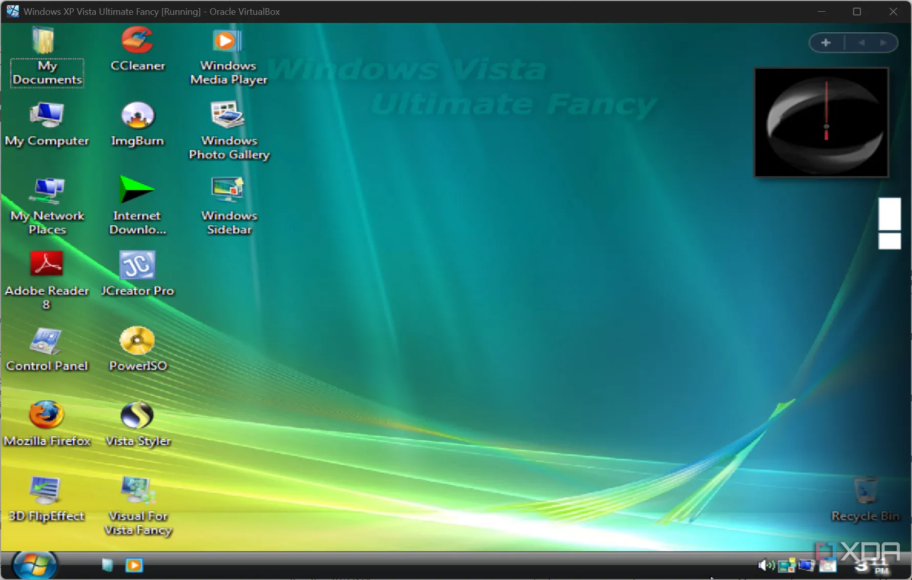Giao diện Windows XP Vista Ultimate Fancy với theme mô phỏng Windows Vista
