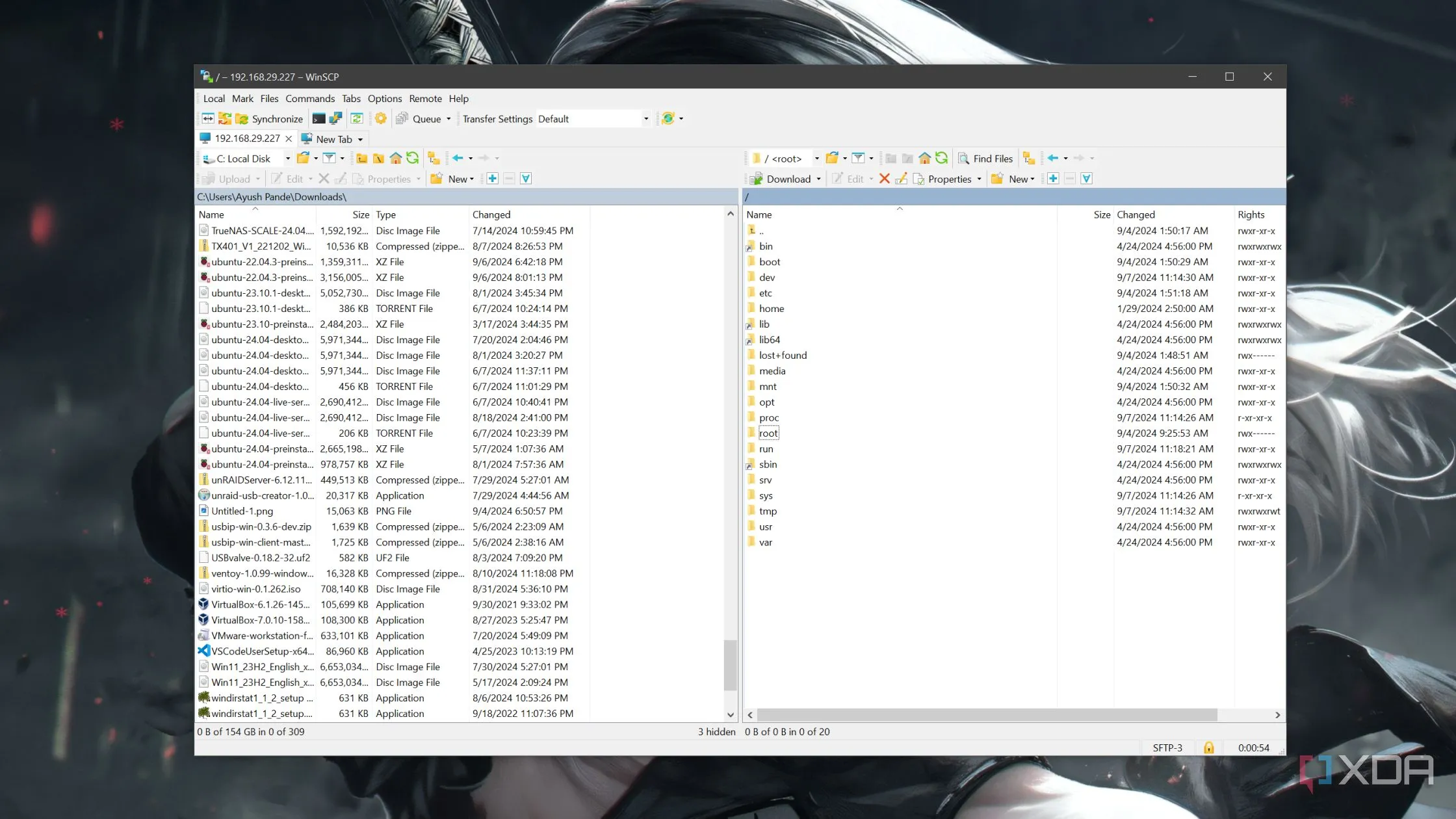 Giao diện WinSCP đang sao chép tệp cấu hình từ máy chủ Proxmox