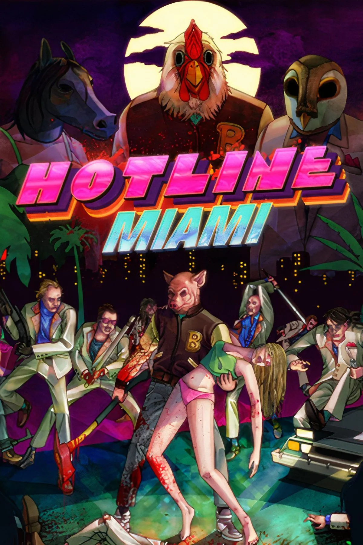 Góc nhìn từ trên xuống của một pha hành động căng thẳng trong game Hotline Miami