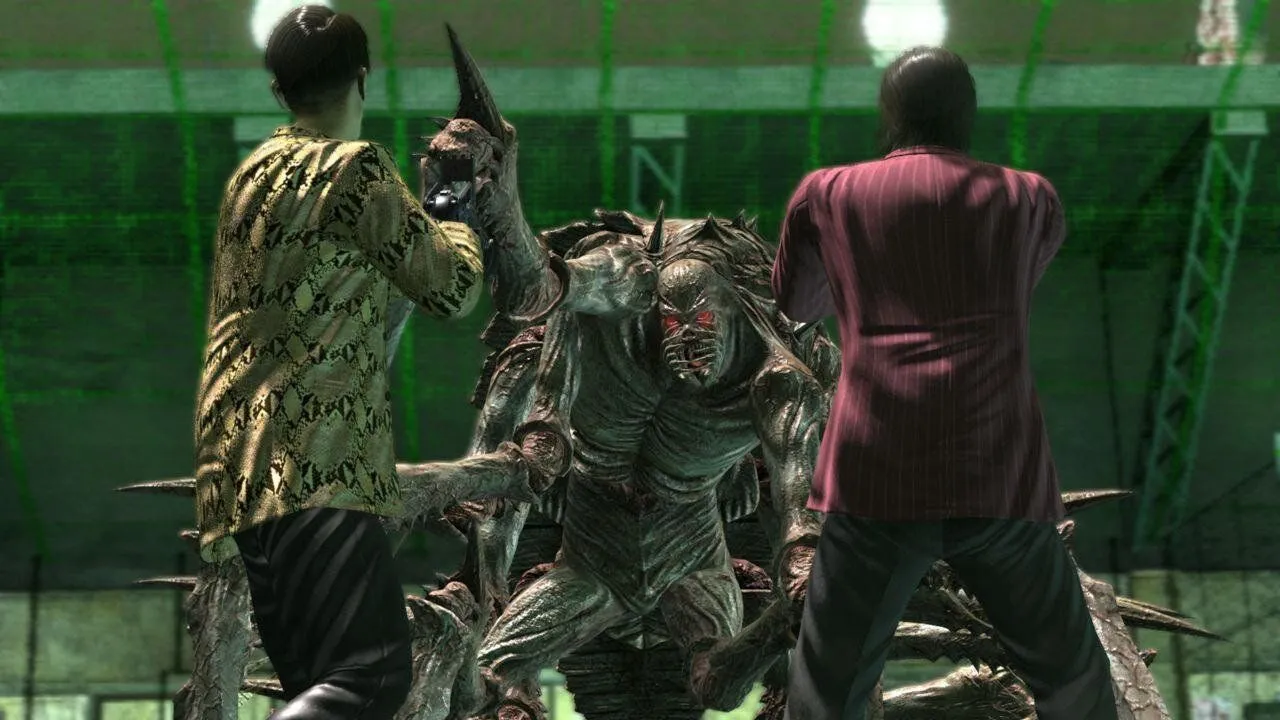 Goro Majima bắn zombie trong Yakuza: Dead Souls