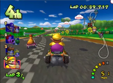 Hai nhân vật Mario Kart Double Dash trong một chiếc kart đang thực hiện cú drift tấn công đối thủ