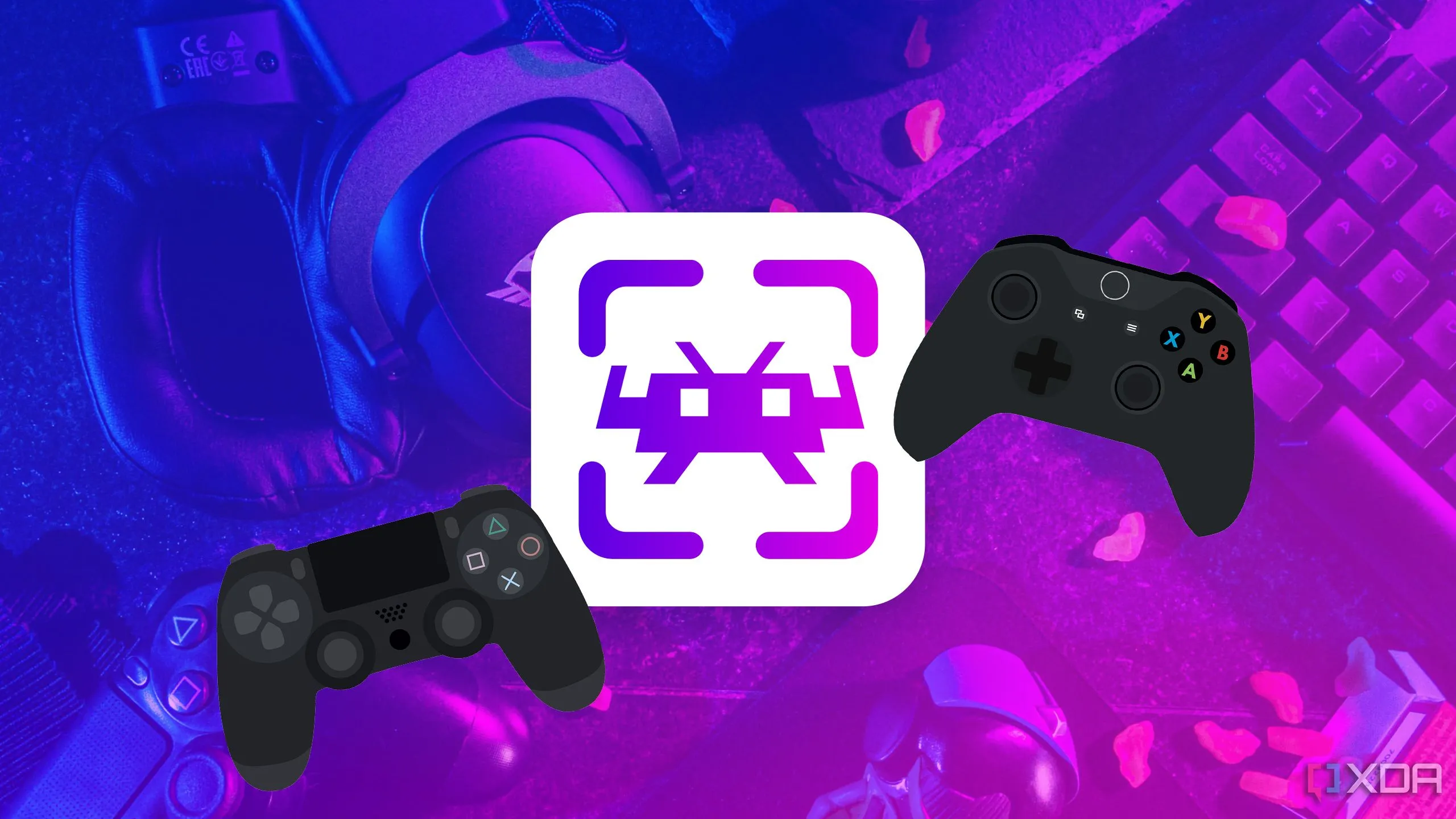 Hai tay cầm điều khiển game retro đặt trên biểu tượng RetroArch, minh họa sự kết nối giữa người chơi và giả lập.
