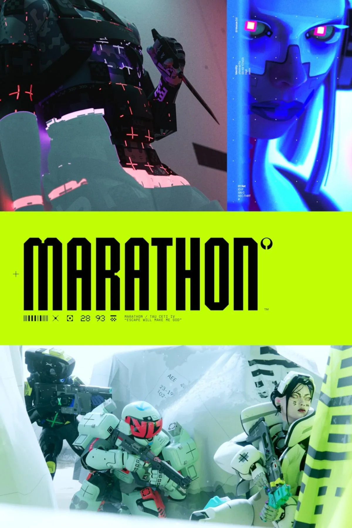 Hình ảnh bìa của game Marathon, thể hiện phong cách khoa học viễn tưởng với logo game nổi bật