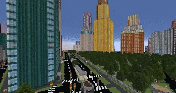 Hình ảnh động minh họa công cụ Arnis chuyển đổi dữ liệu OpenStreetMap thành thế giới Minecraft