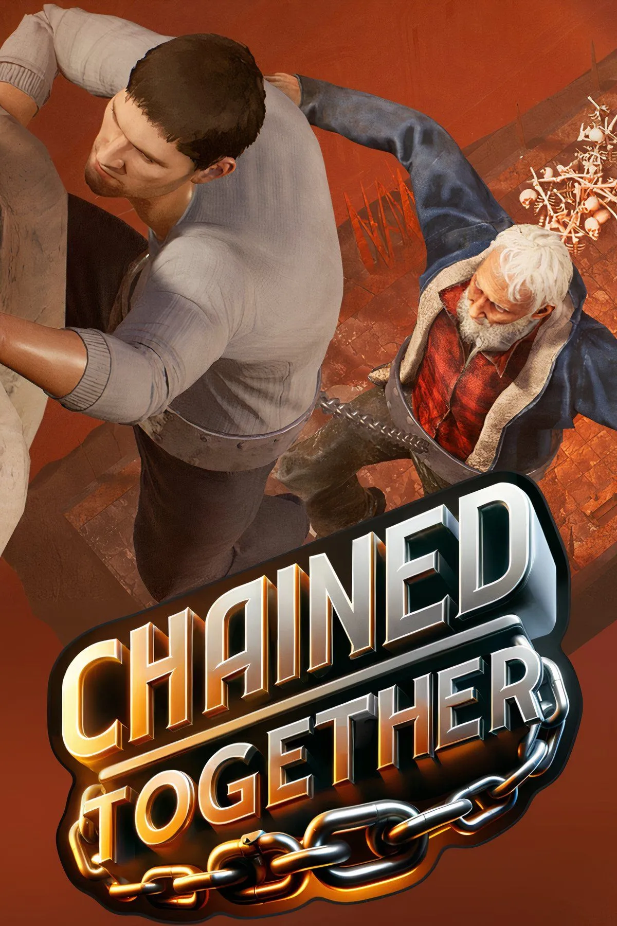 Hình ảnh gameplay Chained Together với hai nhân vật bị xích vào nhau trong bối cảnh địa ngục