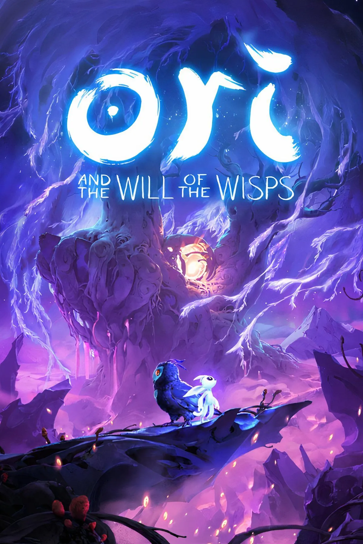 Hình ảnh gameplay Ori and the Will of the Wisps với nhân vật Ori đang lướt trên không trong một môi trường rừng rậm huyền ảo đầy màu sắc