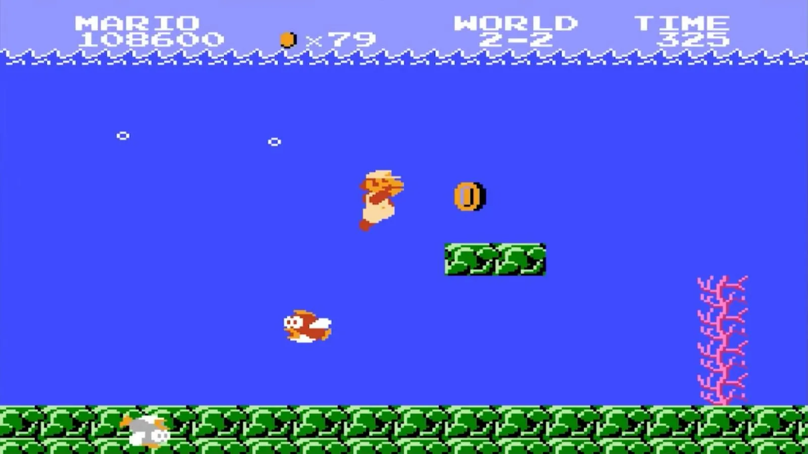 Hình ảnh gameplay Super Mario Bros. trên NES, thể hiện lối chơi platformer kinh điển và thế giới đầy màu sắc