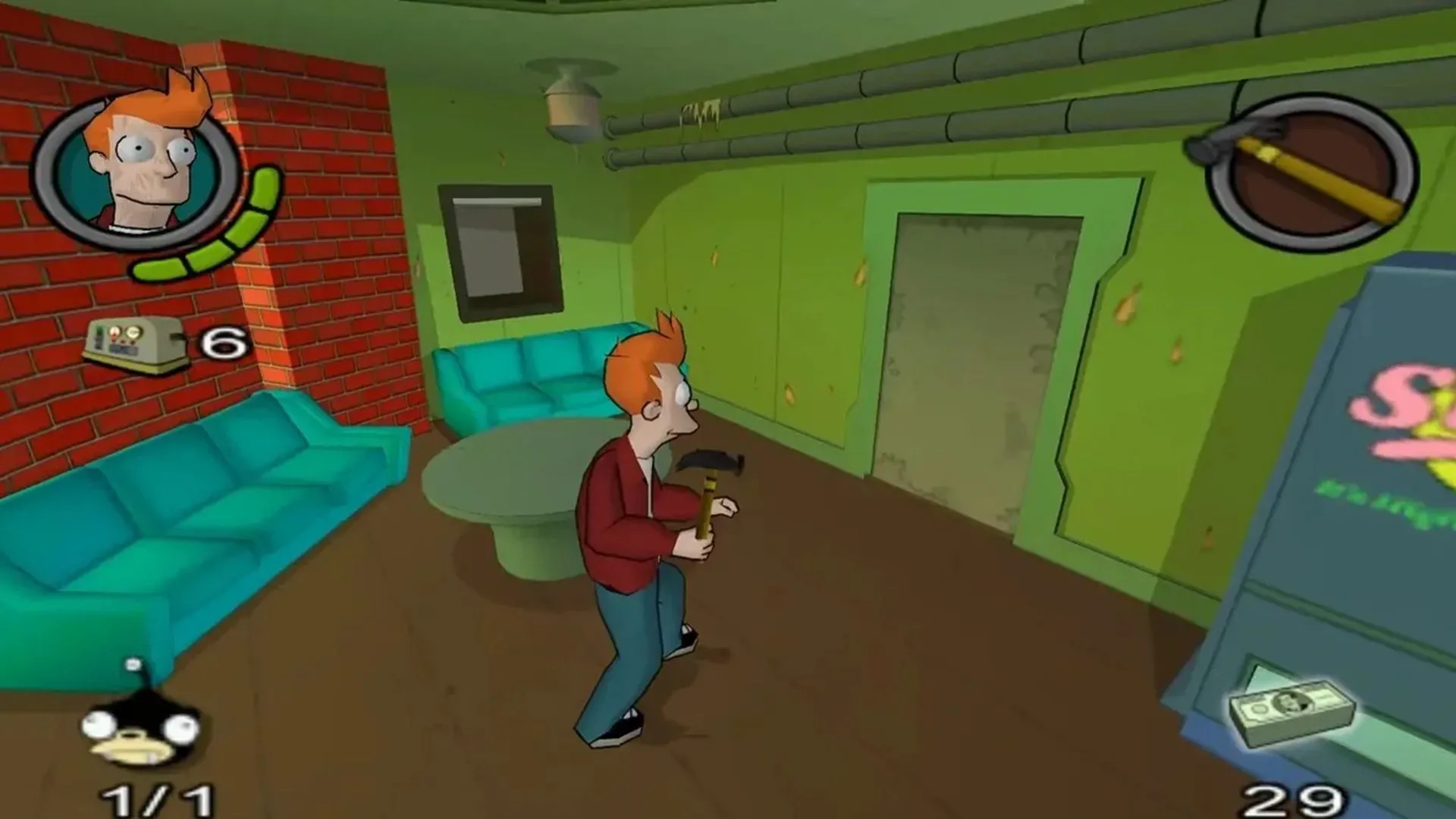 Hình ảnh gameplay từ game Futurama trên Xbox, tựa game chuyển thể hoạt hình được săn lùng.