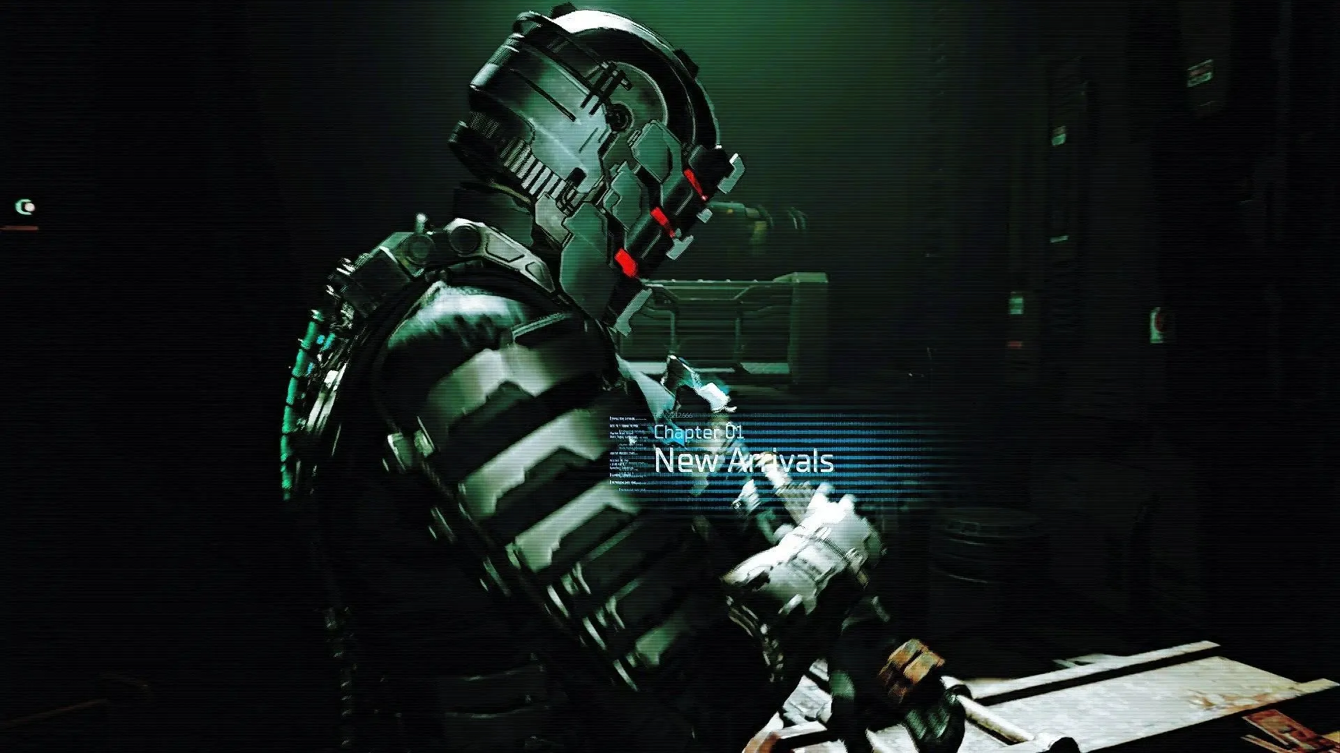 Hình ảnh Isaac Clarke trong môi trường tối tăm sau khi áp dụng mod Dead Space in the Dark Reshade, tăng cường trải nghiệm kinh dị trong Dead Space 2023 Remake.
