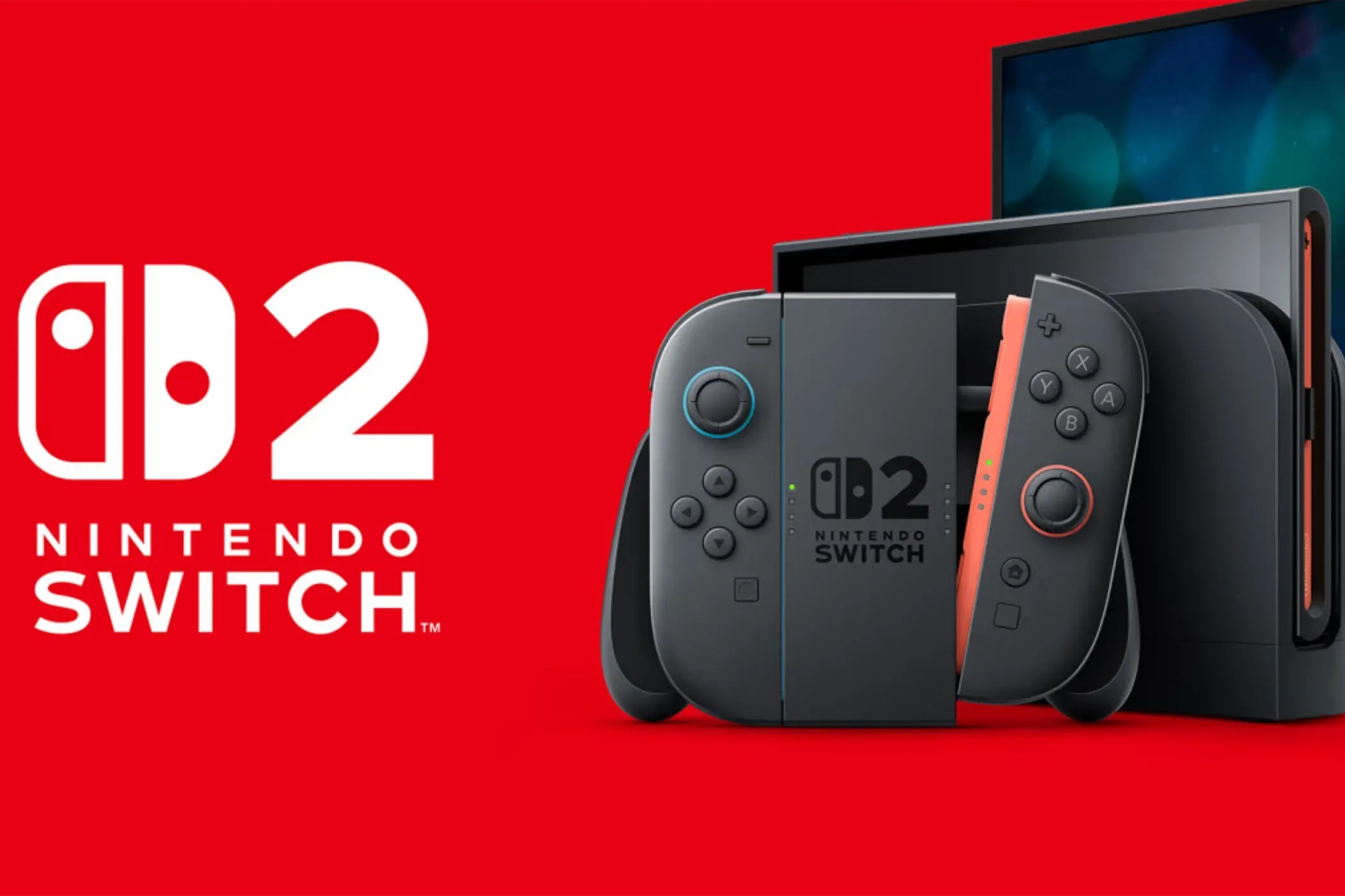 Hình ảnh minh họa máy chơi game Nintendo Switch 2 cùng Joy-Con và dock sạc