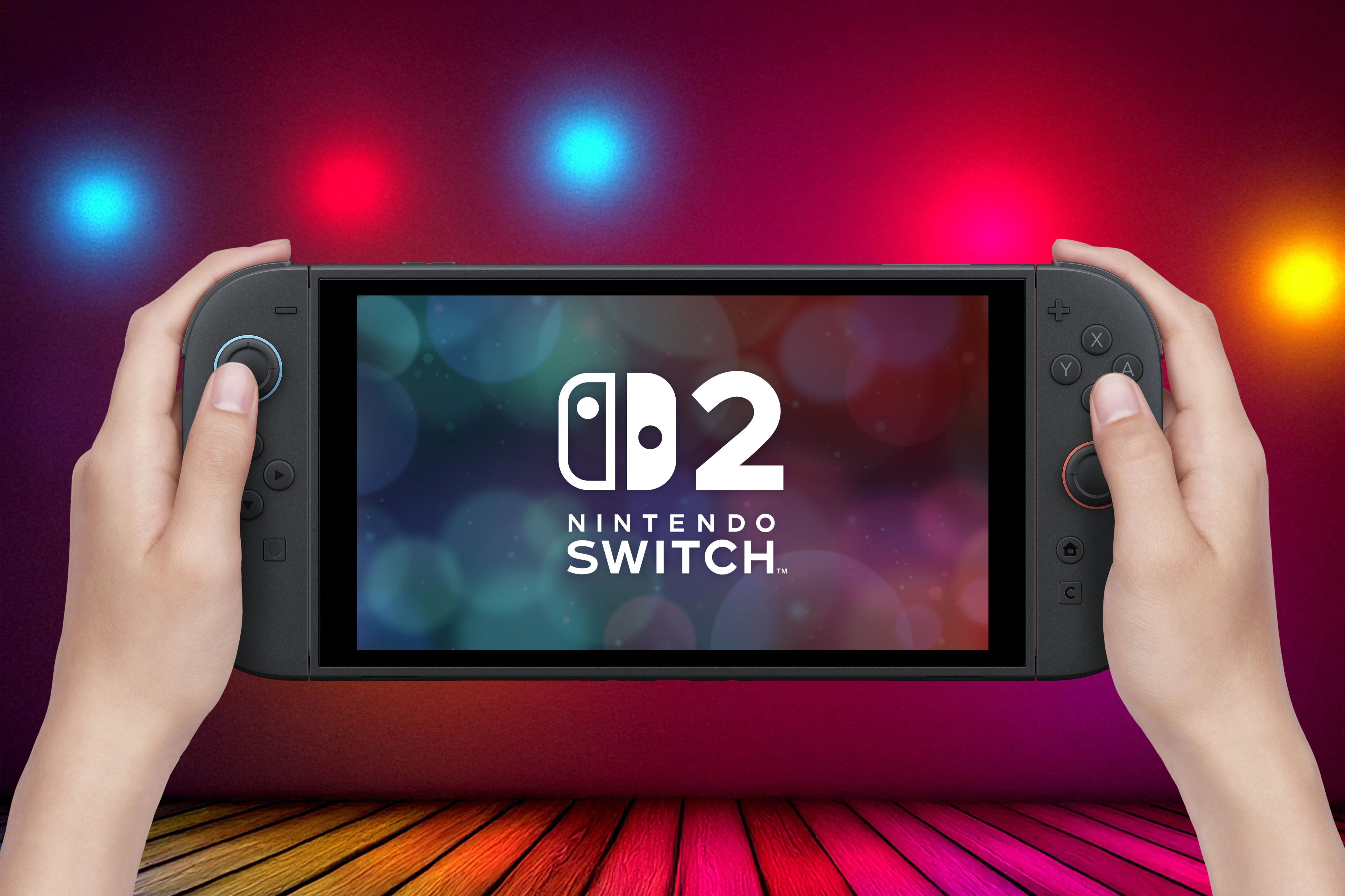 Hình ảnh minh họa một chiếc máy chơi game Nintendo Switch 2 trong trạng thái cầm tay.