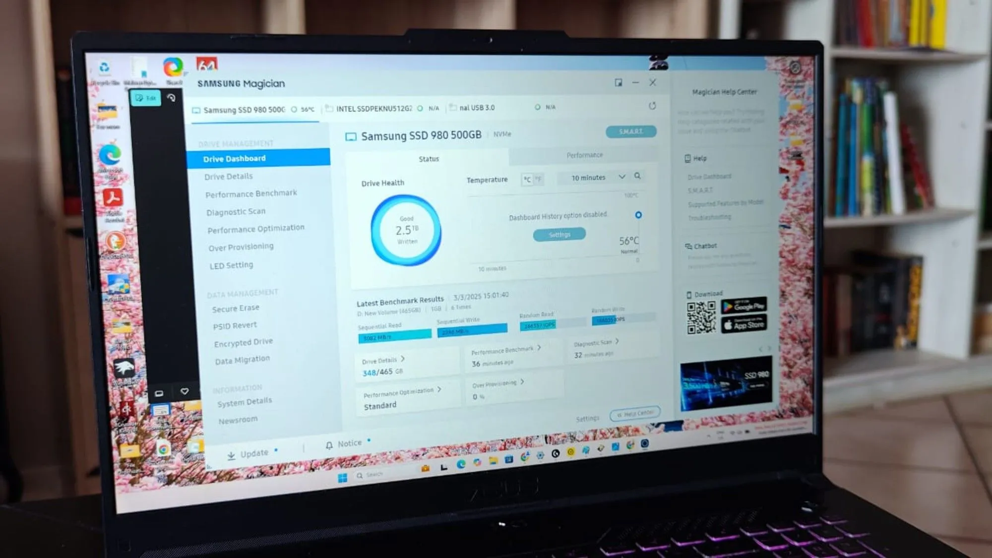 Hình ảnh minh họa về ứng dụng theo dõi sức khỏe SSD như Samsung Magician