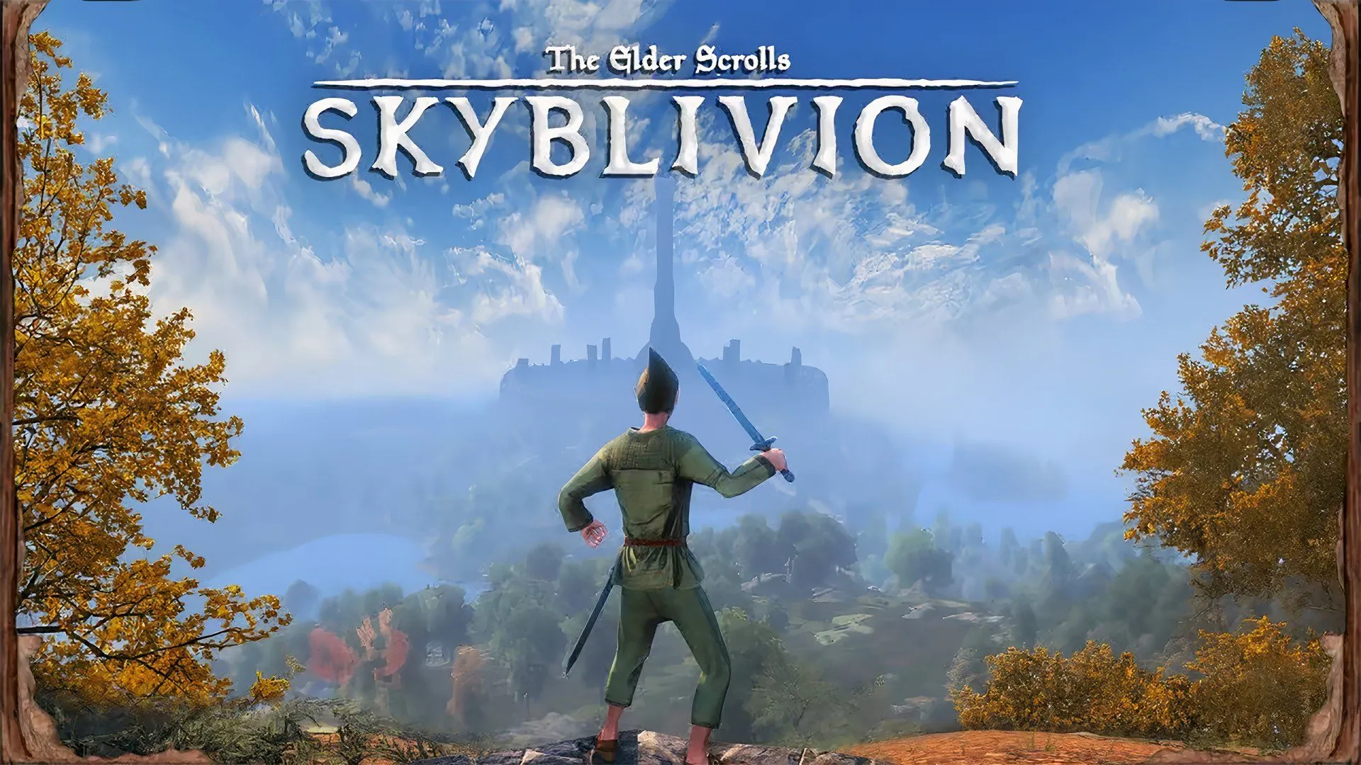 Hình ảnh một chiến binh Skyblivion đứng trên đồi, pháo đài Cyrodiil xa xa, thể hiện dự án mod game lớn của cộng đồng The Elder Scrolls.