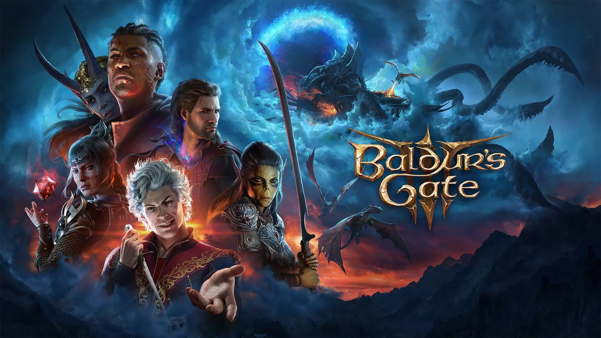 Hình ảnh nghệ thuật chính thức của game Baldur's Gate 3, minh họa các nhân vật trung tâm trong thế giới nhập vai Dungeons & Dragons, một thành công lớn của Larian Studios.