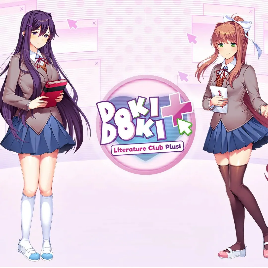 Hình ảnh quảng bá game Doki Doki Literature Club Plus, biểu tượng của thể loại kinh dị tâm lý.
