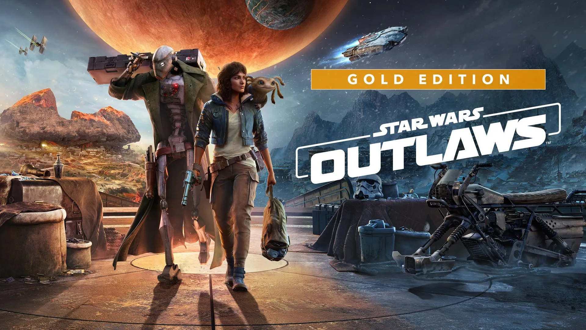 Hình ảnh quảng cáo cho phiên bản Star Wars Outlaws Gold Edition, minh họa chiến lược phát hành nội dung bổ sung làm tăng giá game