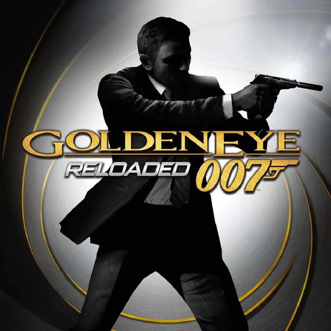 Hình ảnh sản phẩm của trò chơi GoldenEye 007: Reloaded, nổi bật trên nền tối.