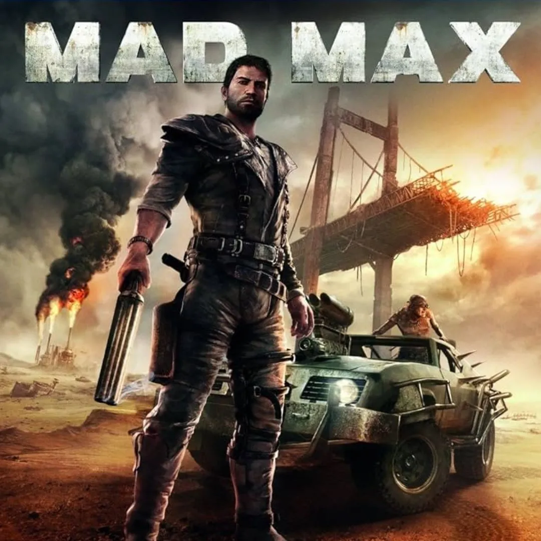 Hình ảnh sản phẩm game Mad Max, thể hiện thế giới hậu tận thế và chiếc xe đặc trưng.