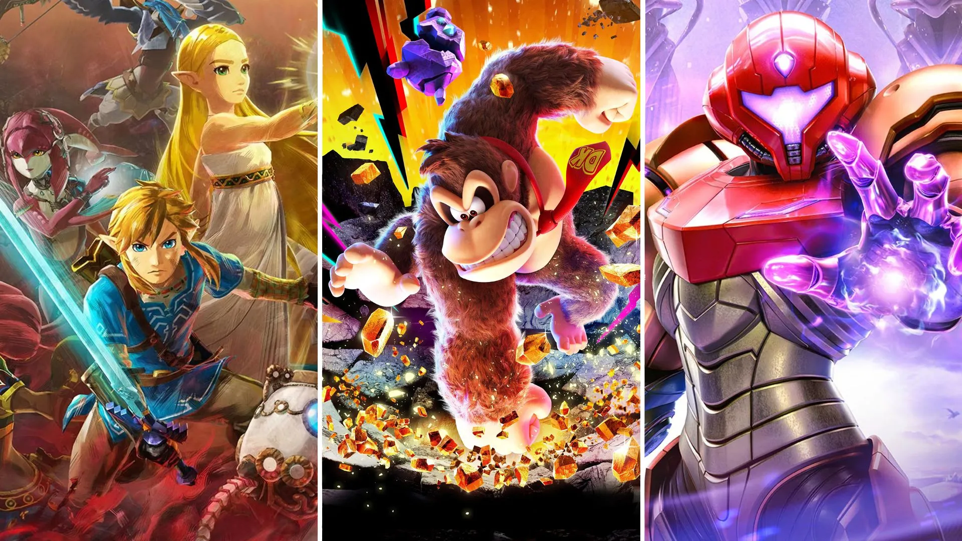 Hình ảnh tổng hợp các tựa game Nintendo Switch 2 dự kiến ra mắt vào năm 2025, bao gồm cả Donkey Kong Bananza, thể hiện tiềm năng chơi game đa dạng trên hệ máy mới.