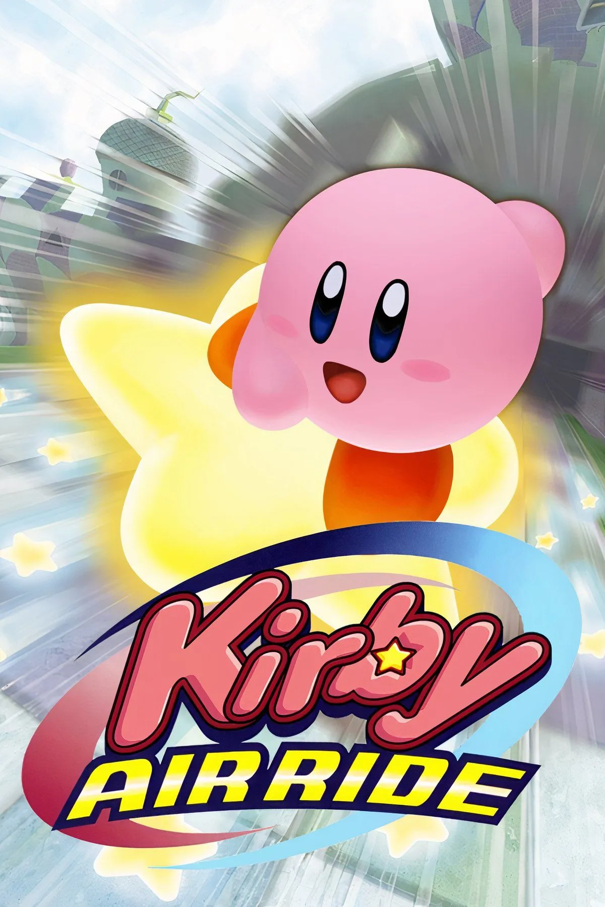 Hình ảnh tổng hợp Kirby và môi trường đua xe trong Kirby Air Ride, nổi bật soundtrack vui tươi
