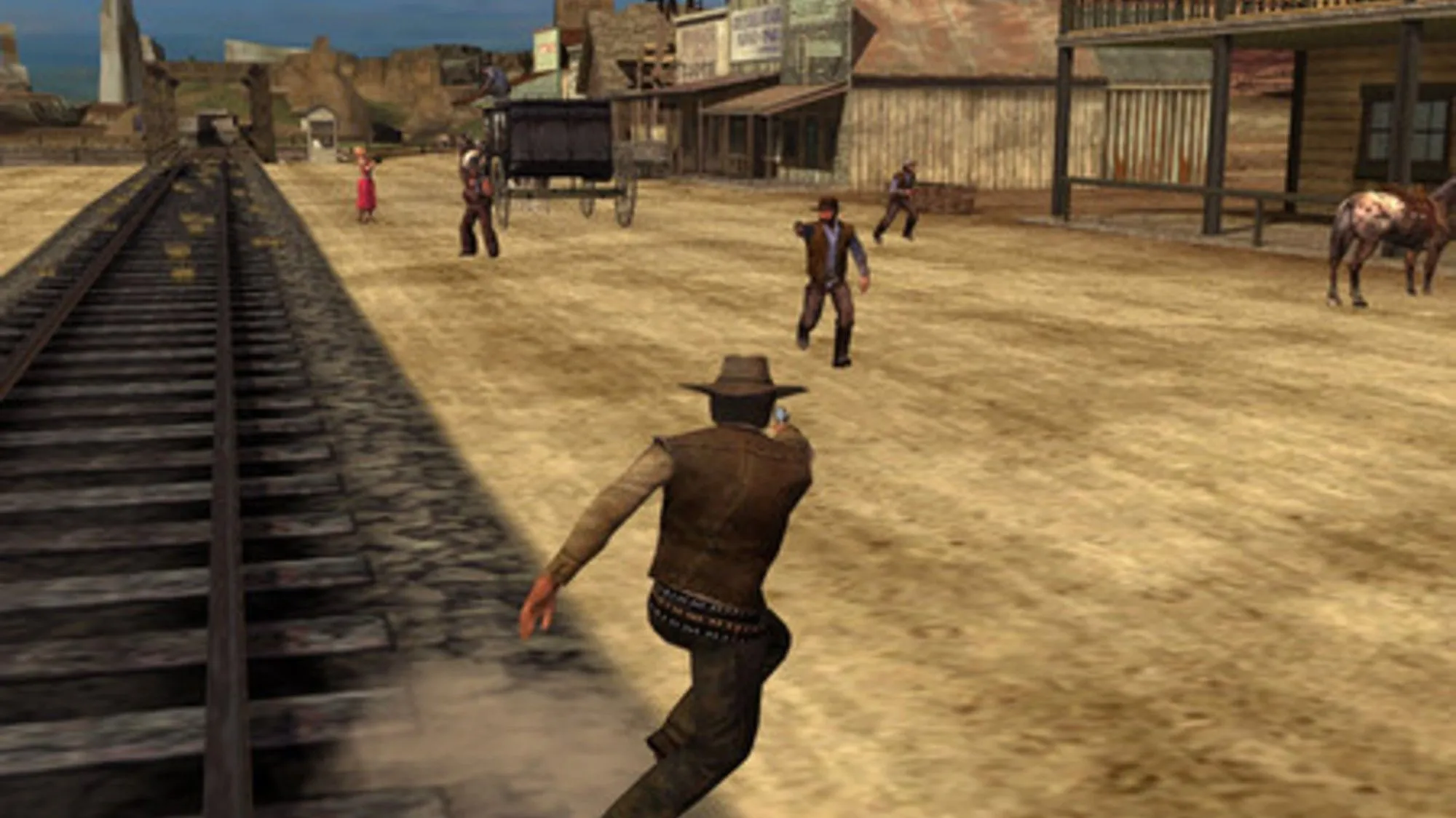 Hình ảnh trong game Gun, thể hiện không khí miền Viễn Tây đầy bụi bặm và hành động.