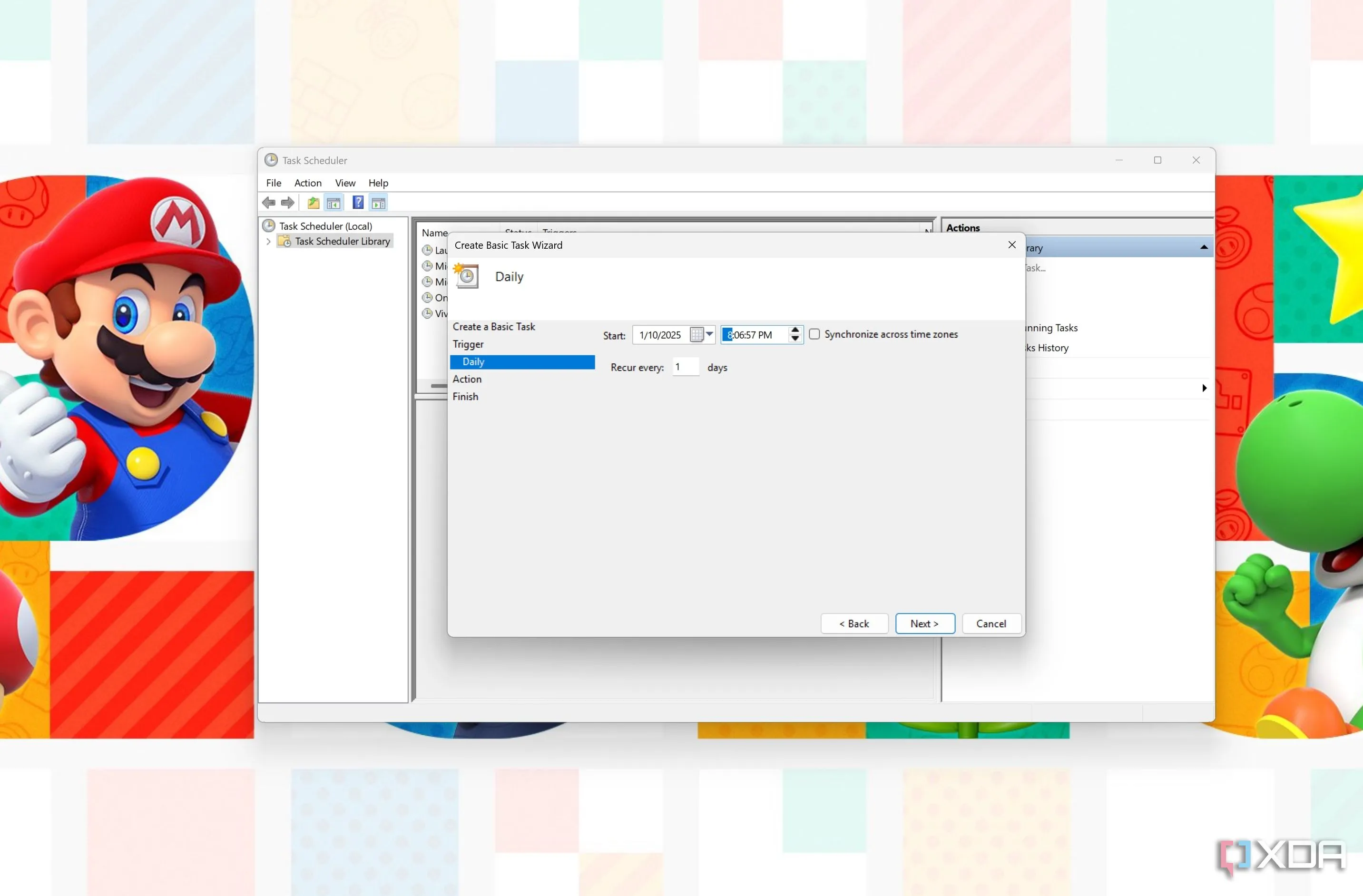Hộp thoại tạo tác vụ mới trong Task Scheduler, cài đặt ngày giờ chạy tác vụ tự động cập nhật Windows lần đầu