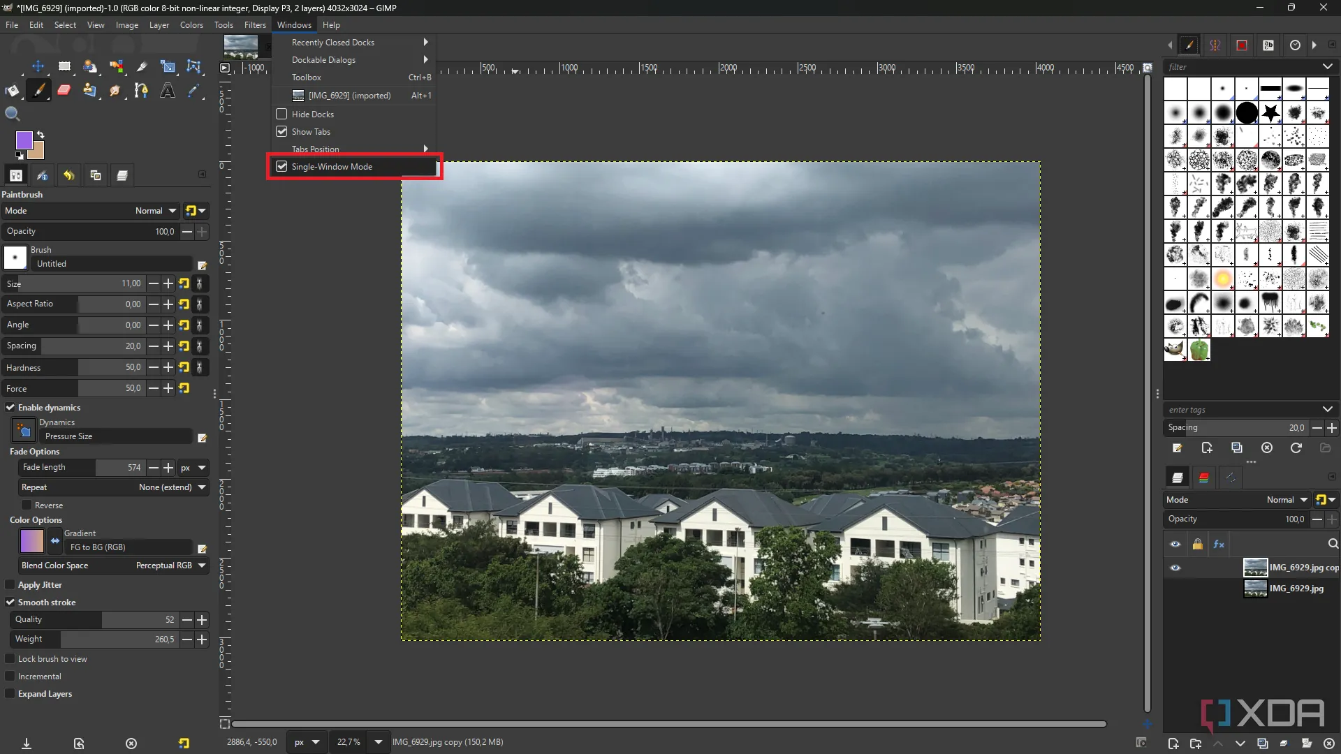 Hướng dẫn bật chế độ một cửa sổ (Single-Window Mode) trong GIMP, giúp giảm thiểu lộn xộn và giữ giao diện gọn gàng.