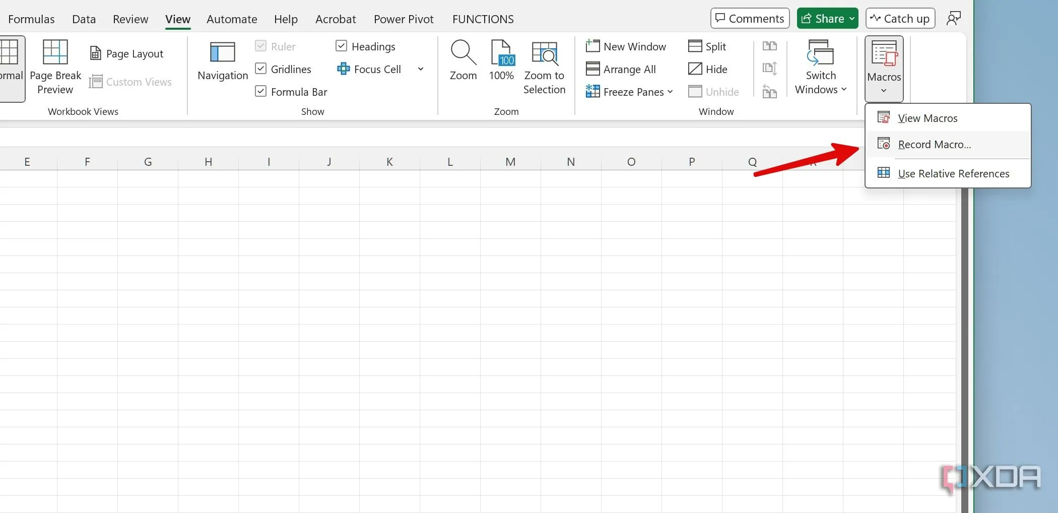 Hướng dẫn ghi macro trong Excel từ menu View để tạo thông điệp Valentine bí mật