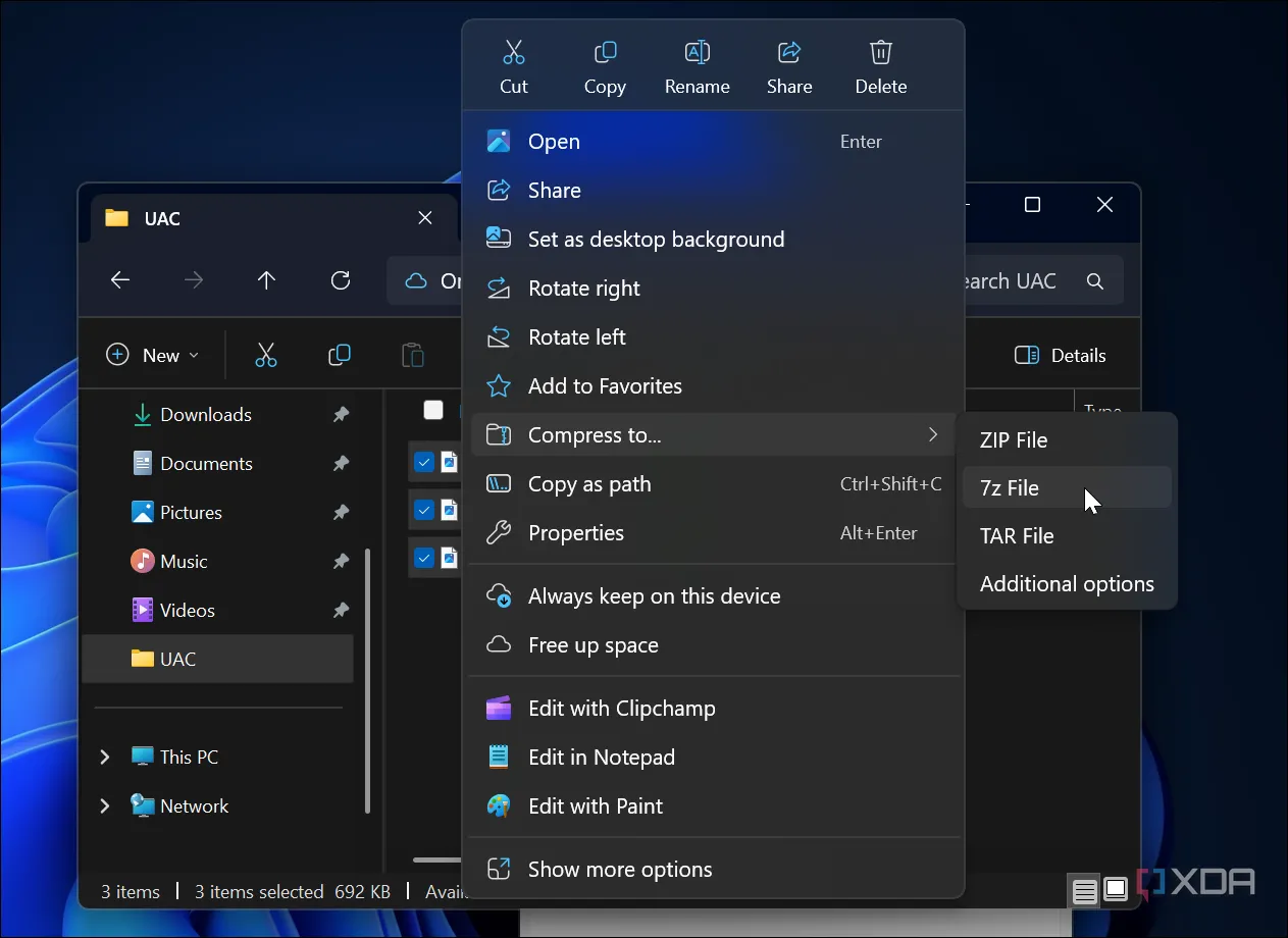 Hướng dẫn nén tệp sang định dạng Zip, 7z hoặc TAR trong File Explorer Windows 11