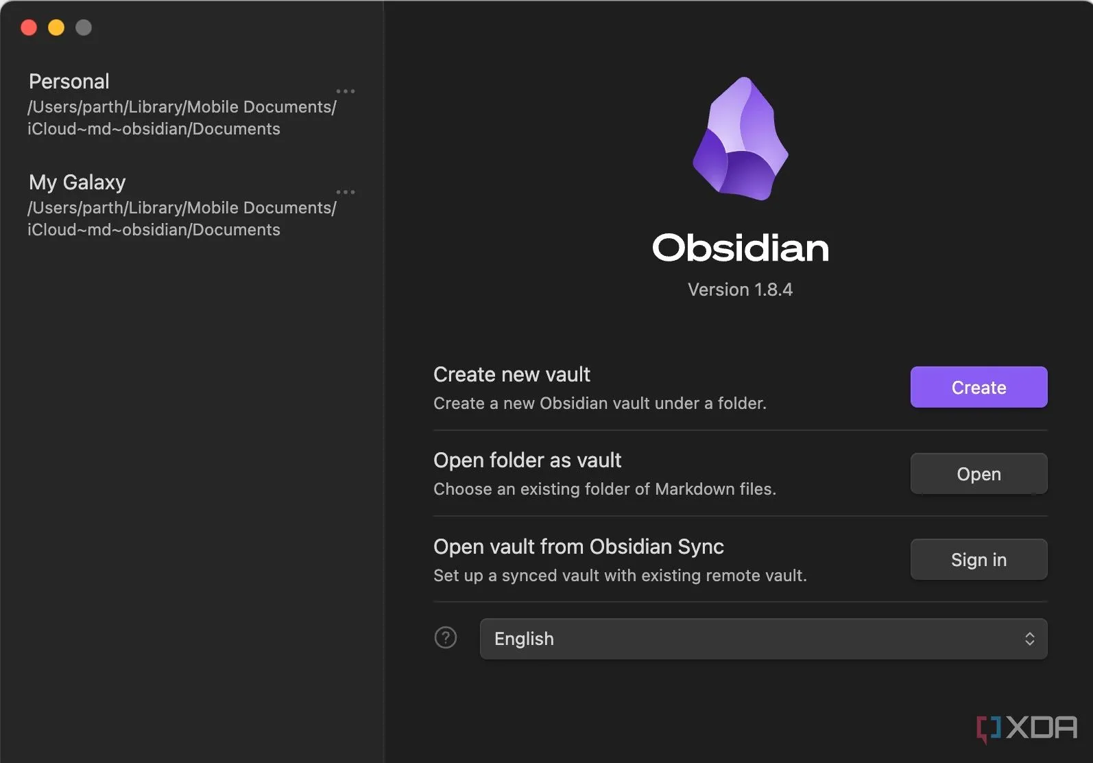 Hướng dẫn tạo vault mới trong Obsidian, minh họa các tùy chọn lưu trữ