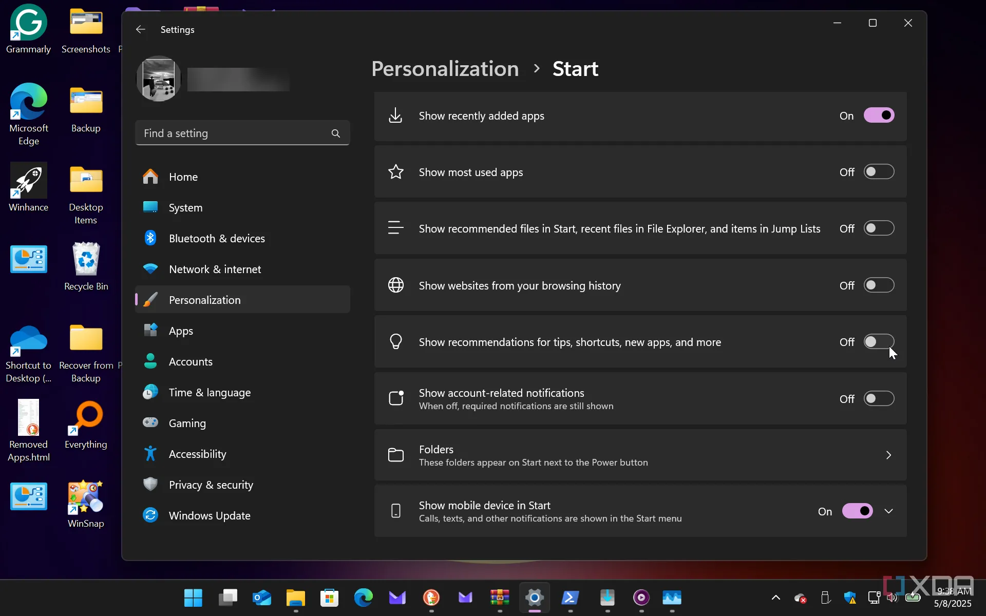 Hướng dẫn tắt tính năng đề xuất trên menu Start của Windows 11