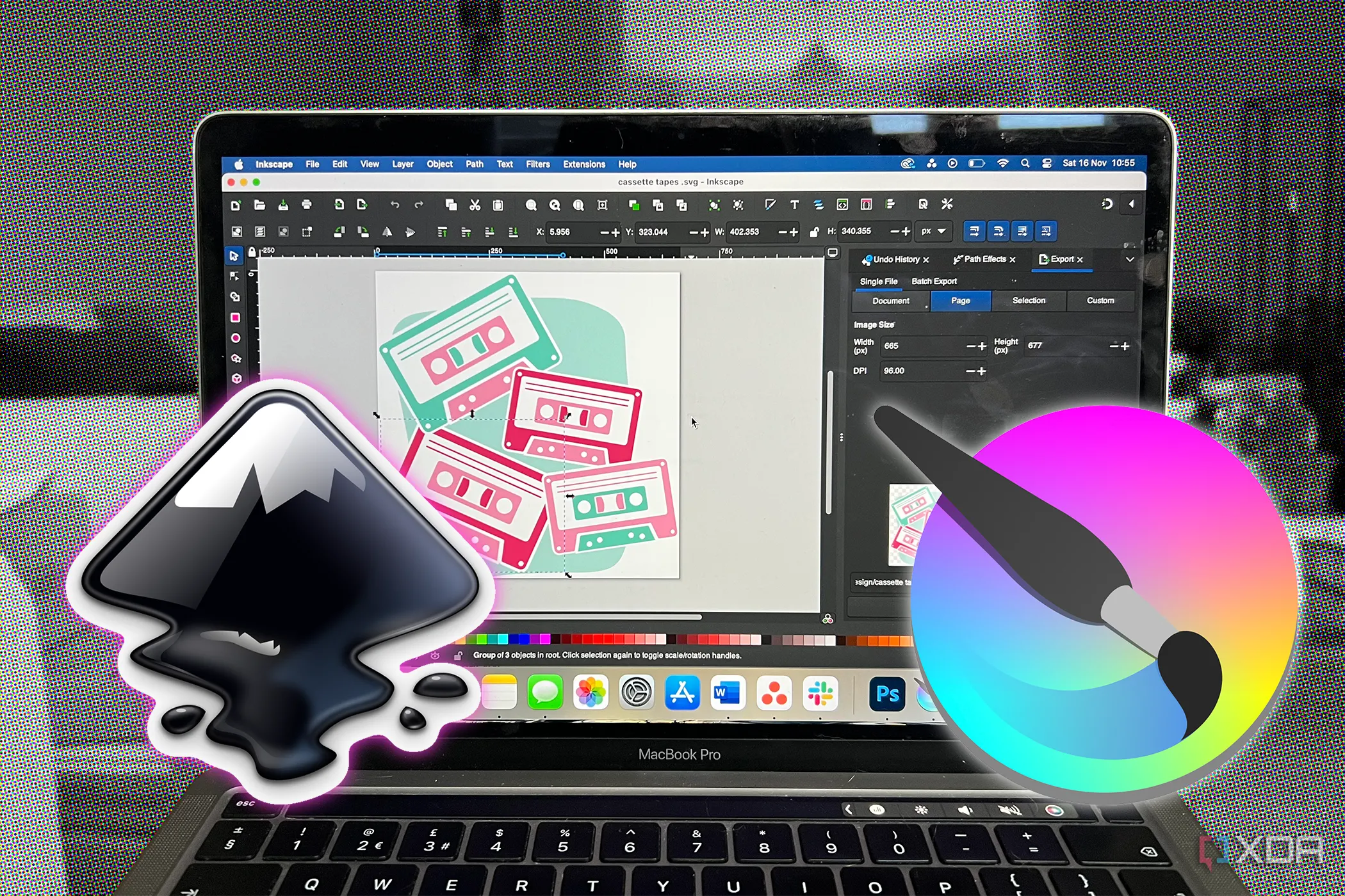 Inkscape chạy trên MacBook cùng logo Krita, minh họa giải pháp phần mềm mã nguồn mở thay thế Adobe Creative Cloud