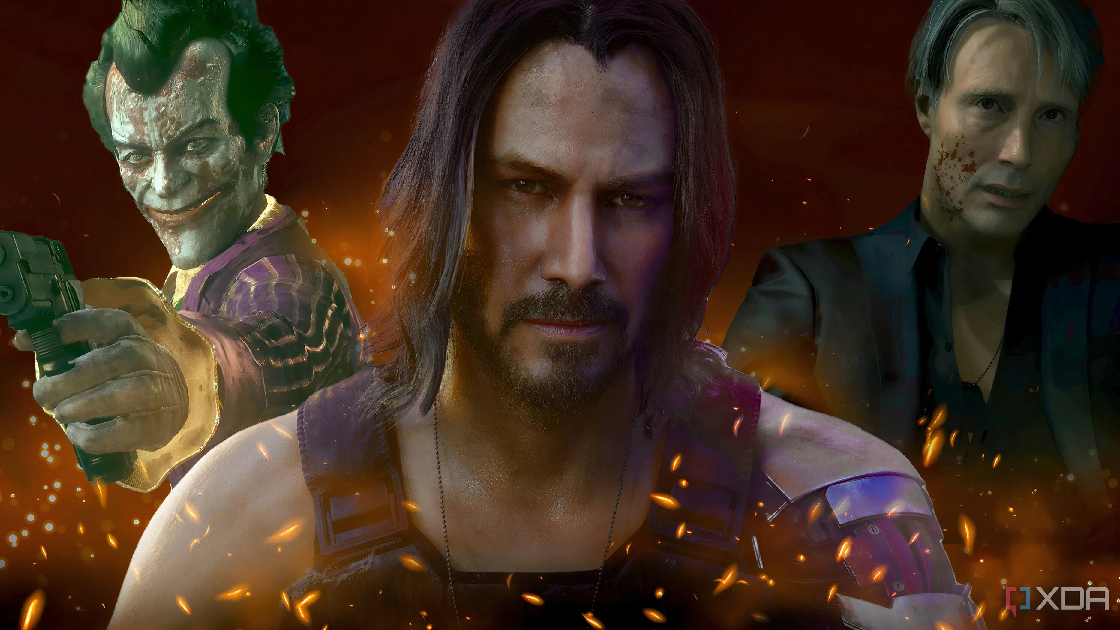 Joker trong Batman: Arkham Knight cùng Johnny Silverhand và Cliff, đại diện cho những nhân vật phản diện nổi bật trong game.