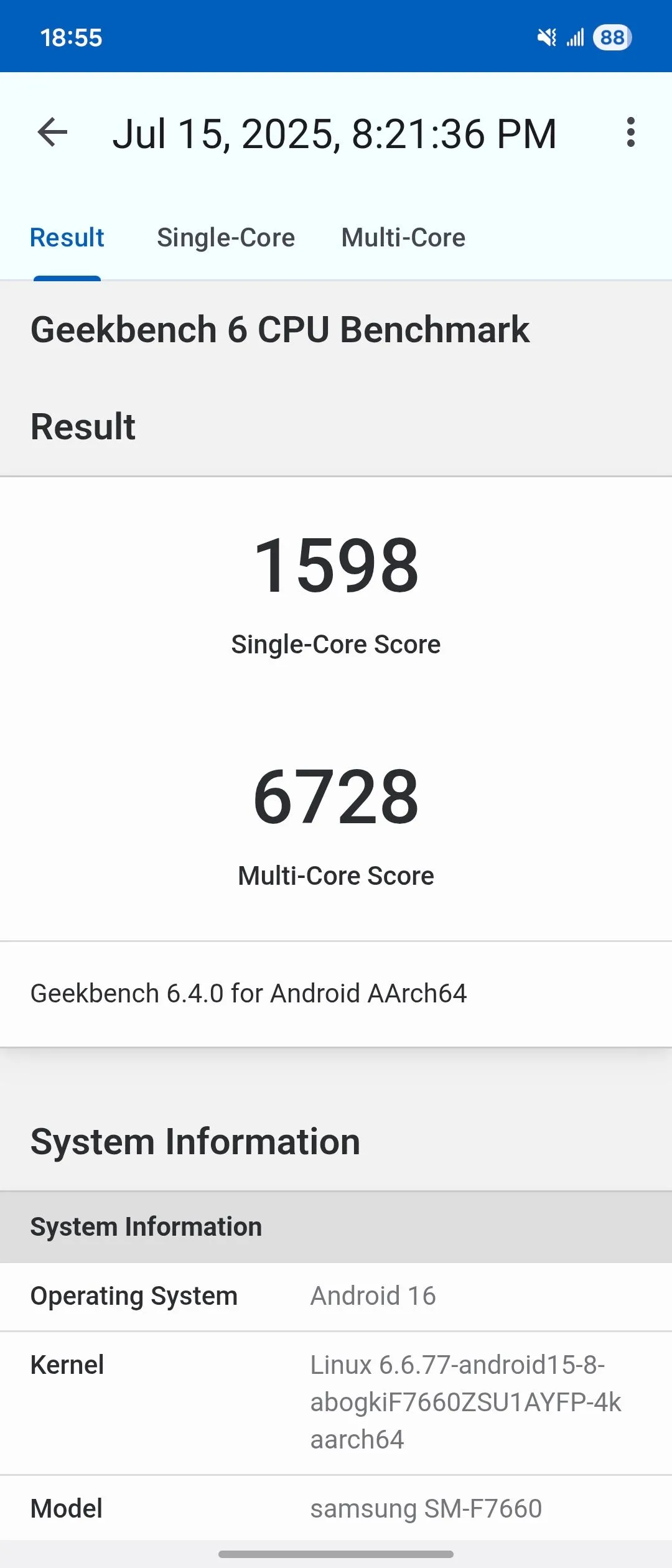 Kết quả điểm chuẩn GeekBench 6 của chip Exynos 2500 trên Galaxy Z Flip 7