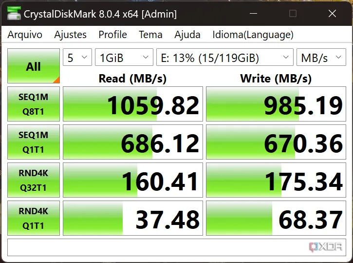 Kết quả kiểm tra tốc độ đọc ghi SSD bằng CrystalDiskMark