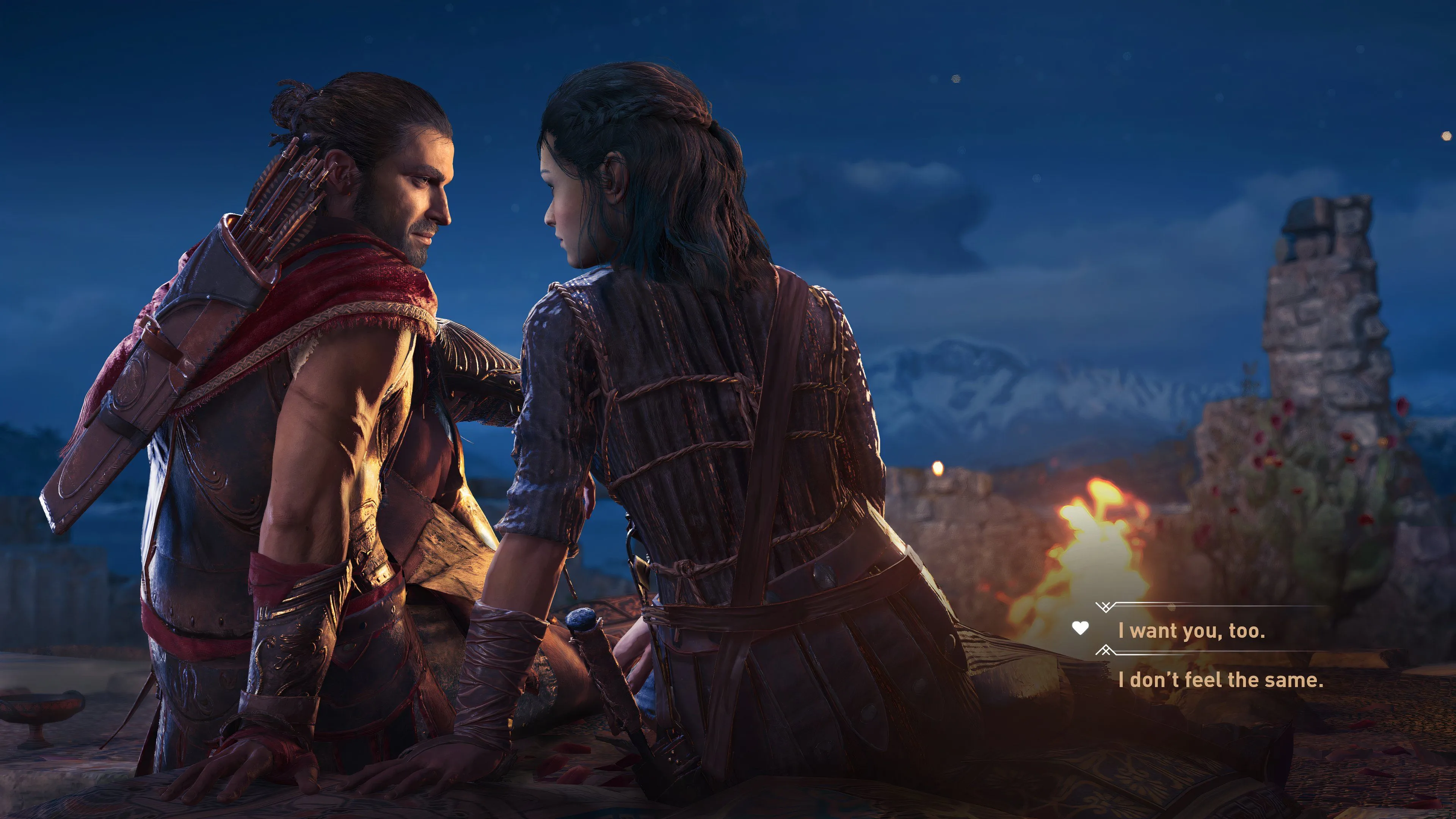 Khoảnh khắc lựa chọn đối thoại lãng mạn trong Assassin's Creed Odyssey thể hiện tính năng nhập vai