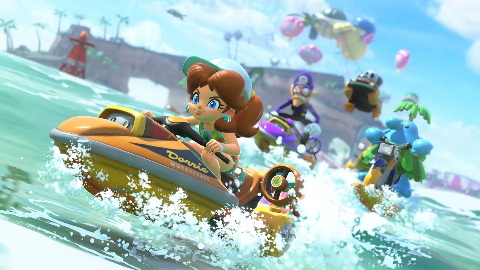 Khung cảnh bên trong rạp chiếu phim ma ám Boo Cinema, một đường đua độc đáo trong Mario Kart World