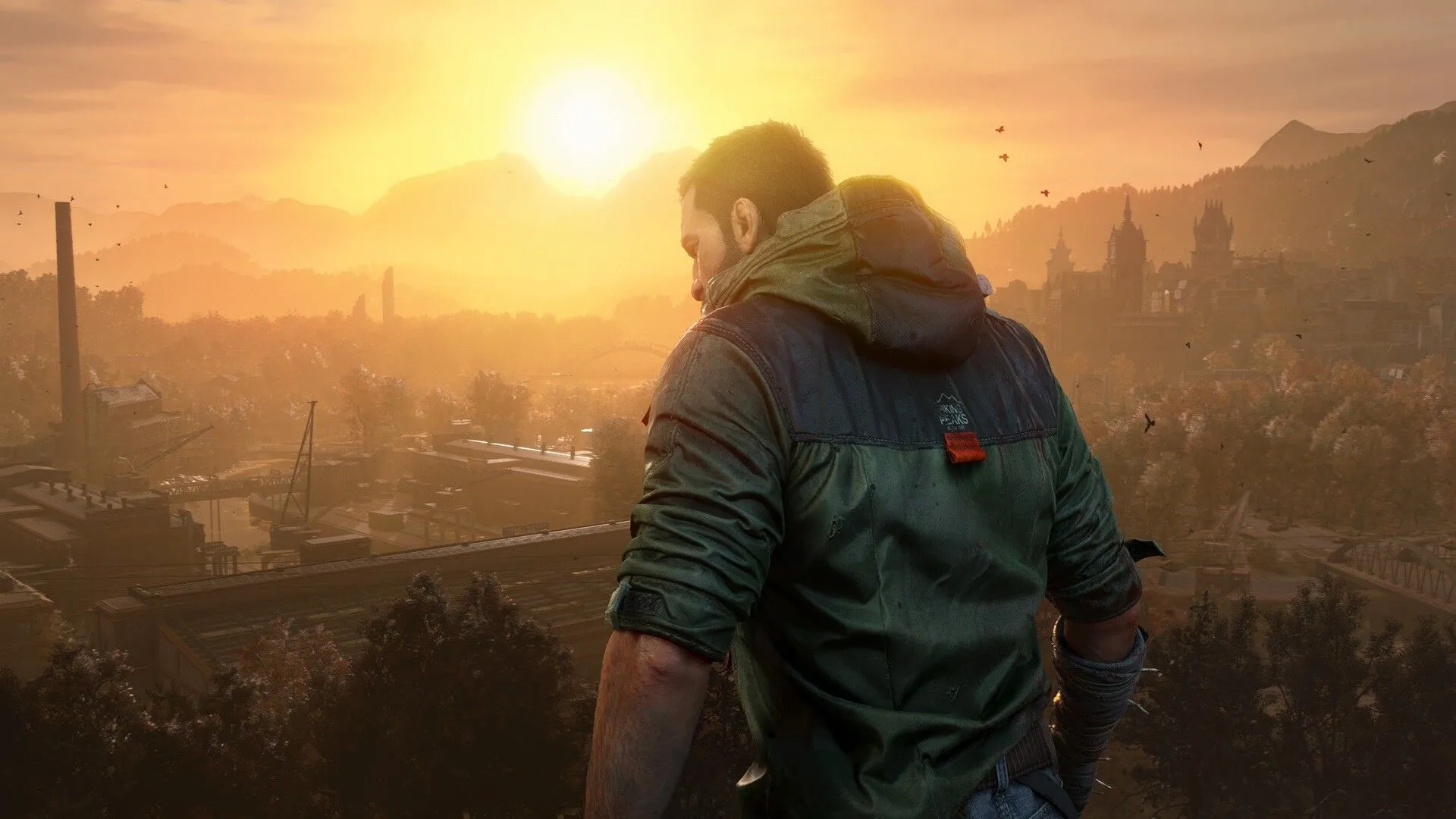 Kyle Crane, nhân vật chính của Dying Light: The Beast, đứng trên tòa nhà nhìn về phía xa