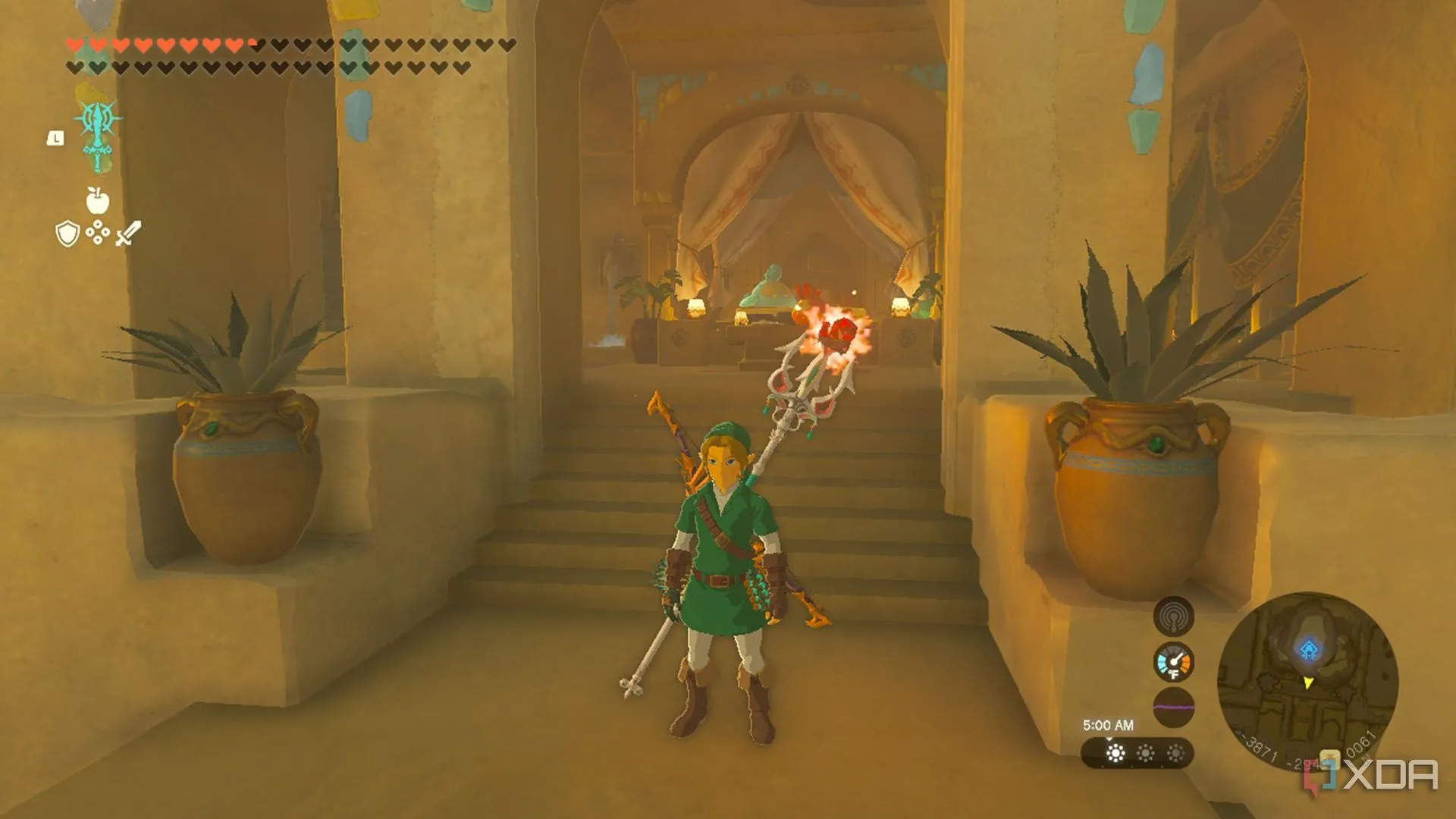 Link đeo vũ khí gắn Ruby giúp tăng thân nhiệt trong Zelda: Tears of the Kingdom