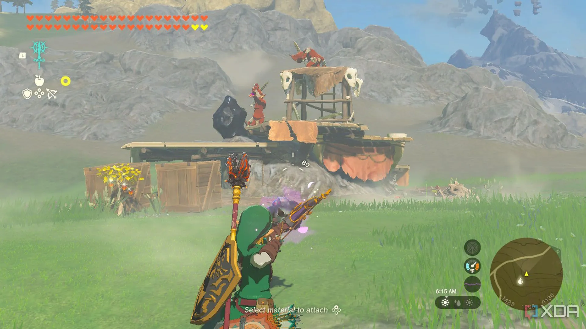 Link dùng Muddle Bud để tấn công Battle Talus trong Tears of the Kingdom